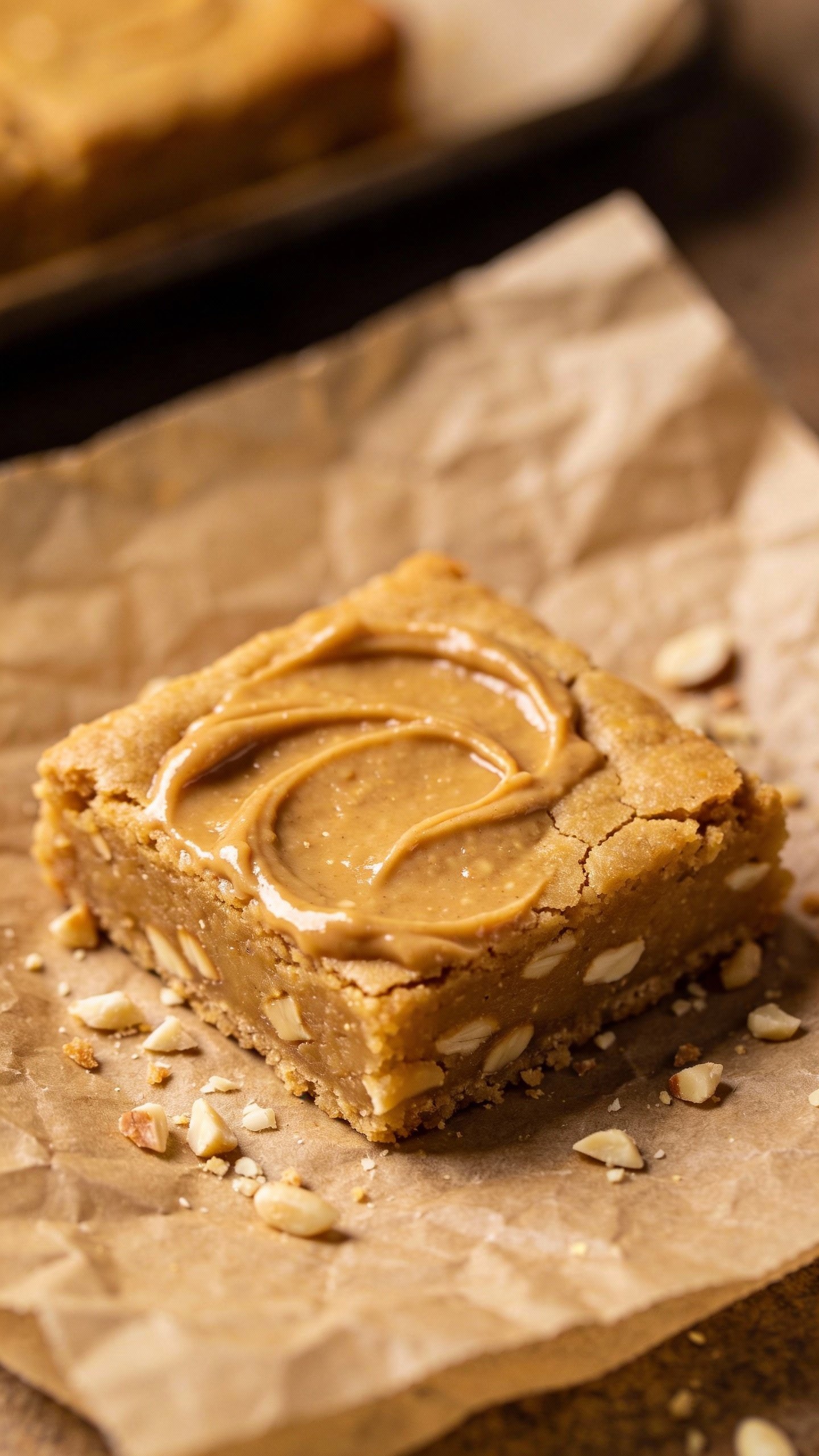 closeup keto almond butter blondie square on parchment
