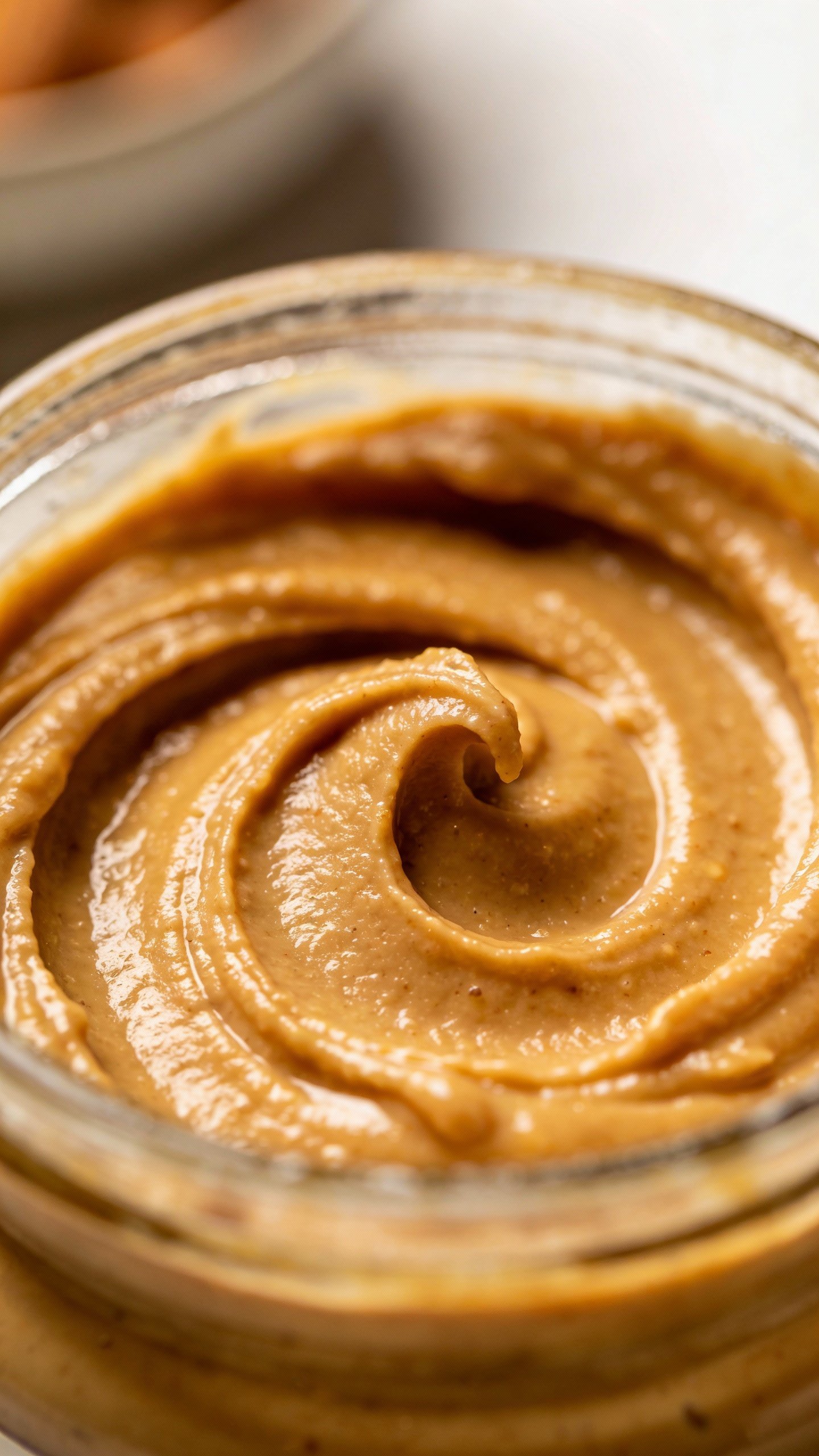 creamy unsweetened almond butter swirl in glass jar
