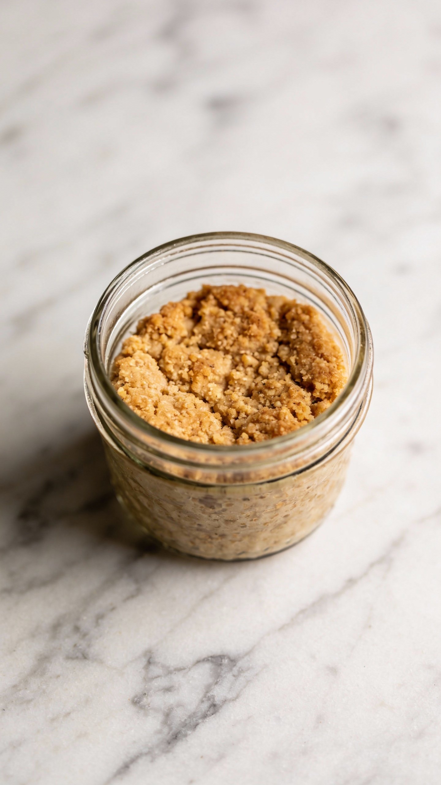 overhead shot of single 8oz keto shortcake jar on marble