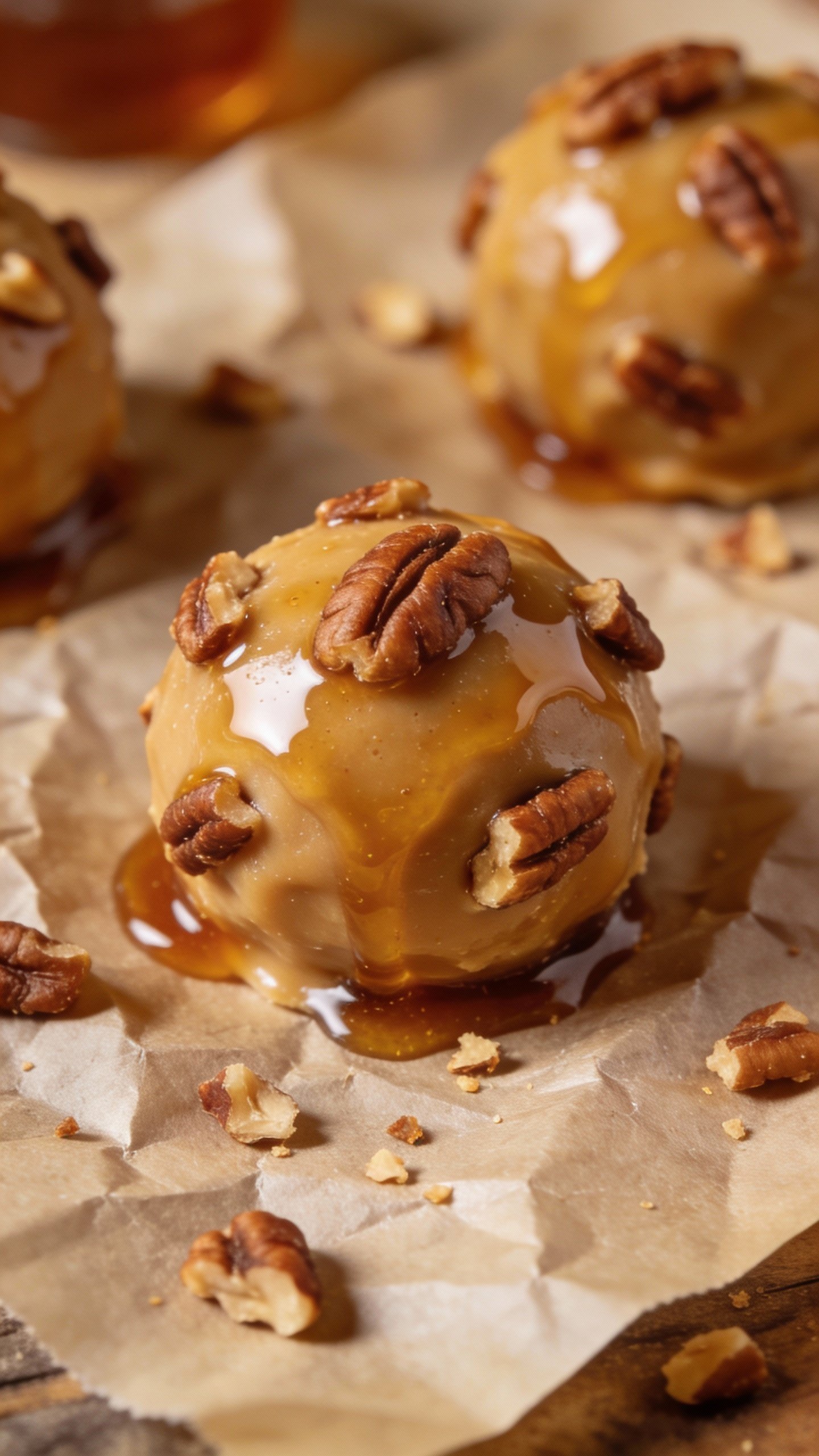 closeup keto maple pecan fat bomb on parchment