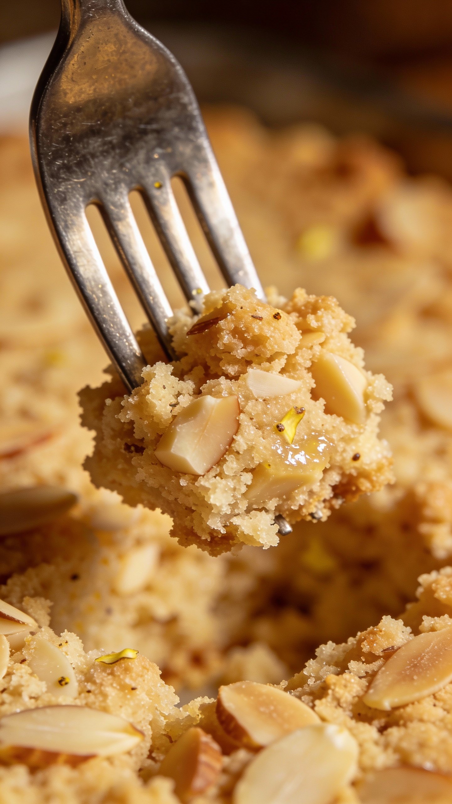 moist keto vanilla almond cake crumb macro on fork