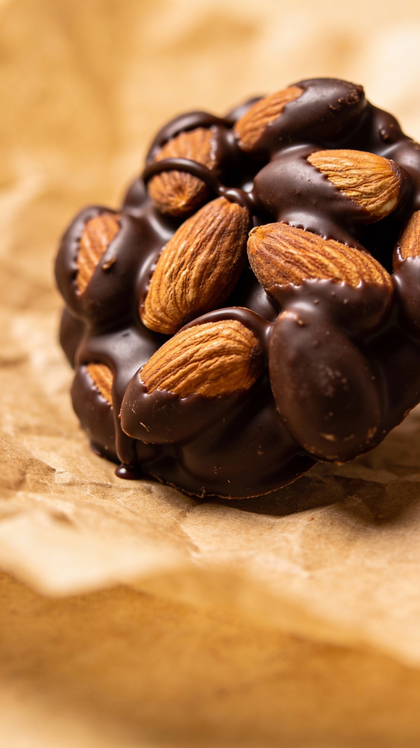 closeup keto chocolate almond cluster on parchment