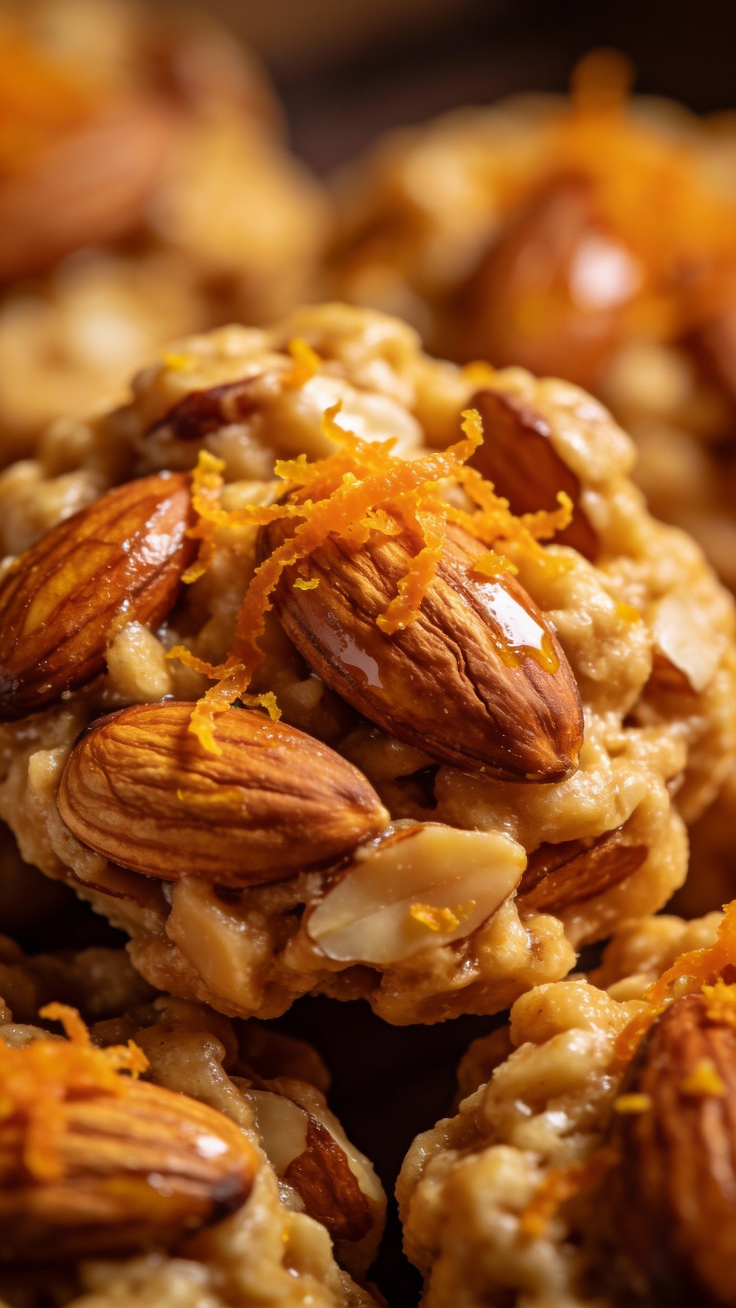 macro of keto almond cluster with orange zest garnish
