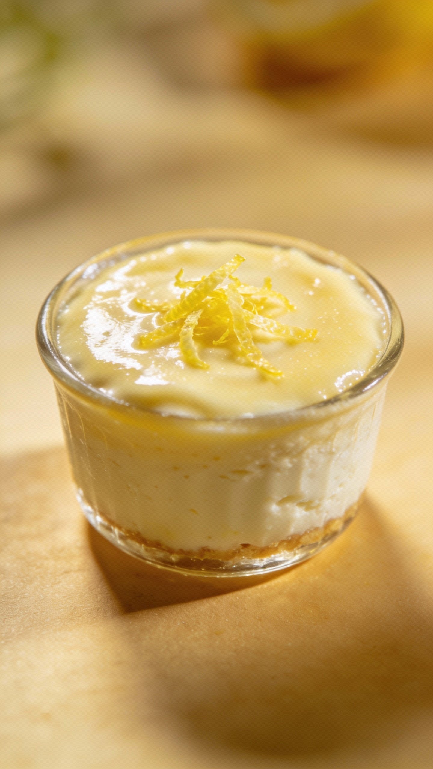 single keto lemon cheesecake cup with lemon zest garnish
