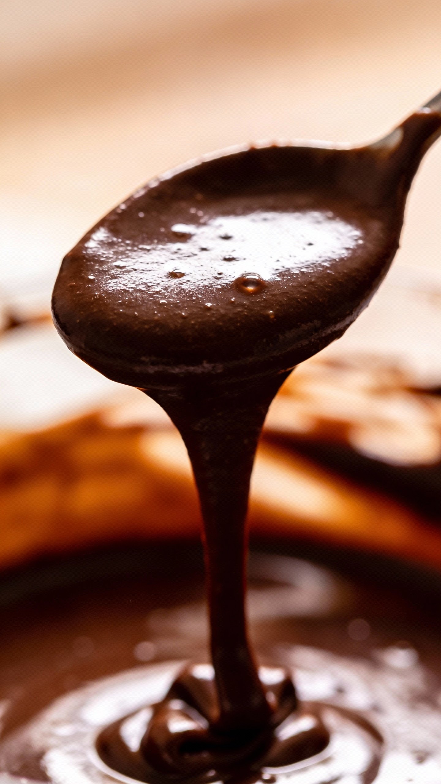 spoonful of glossy sugar-free dark chocolate ganache, closeup