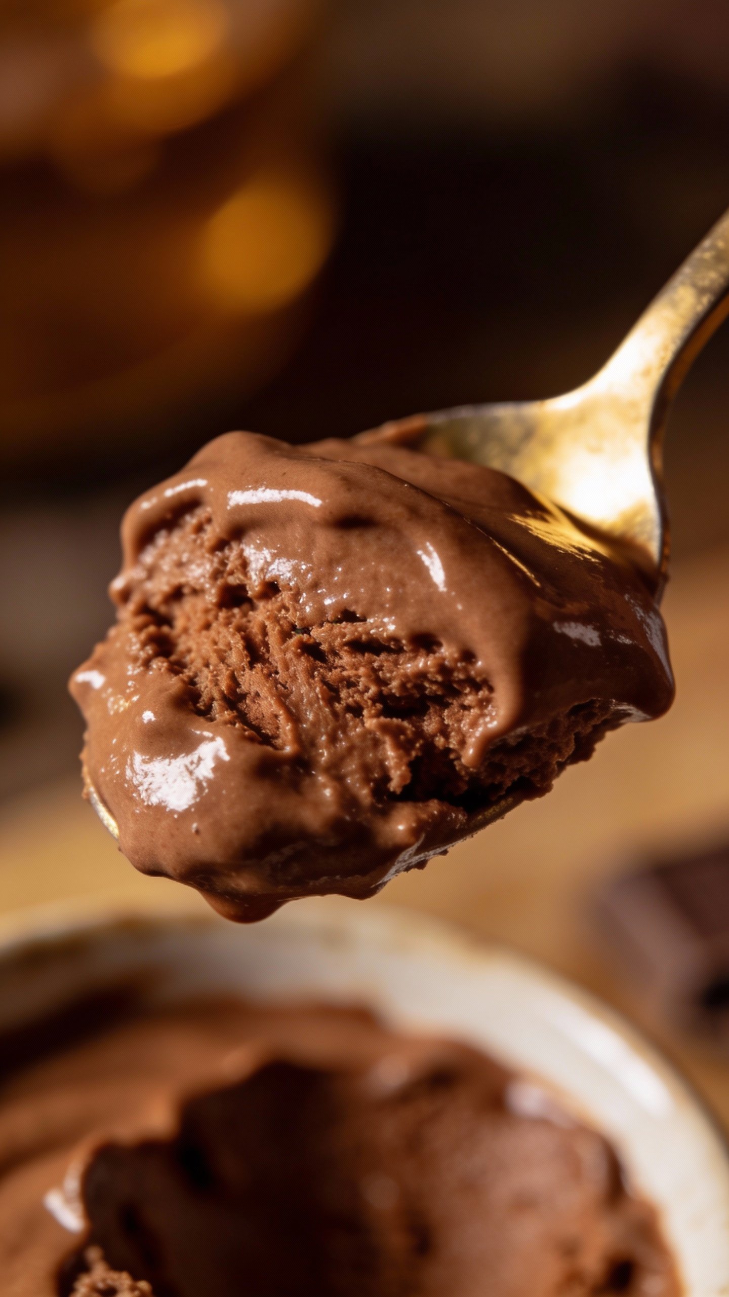 spoonful of silky keto chocolate mousse, macro shot