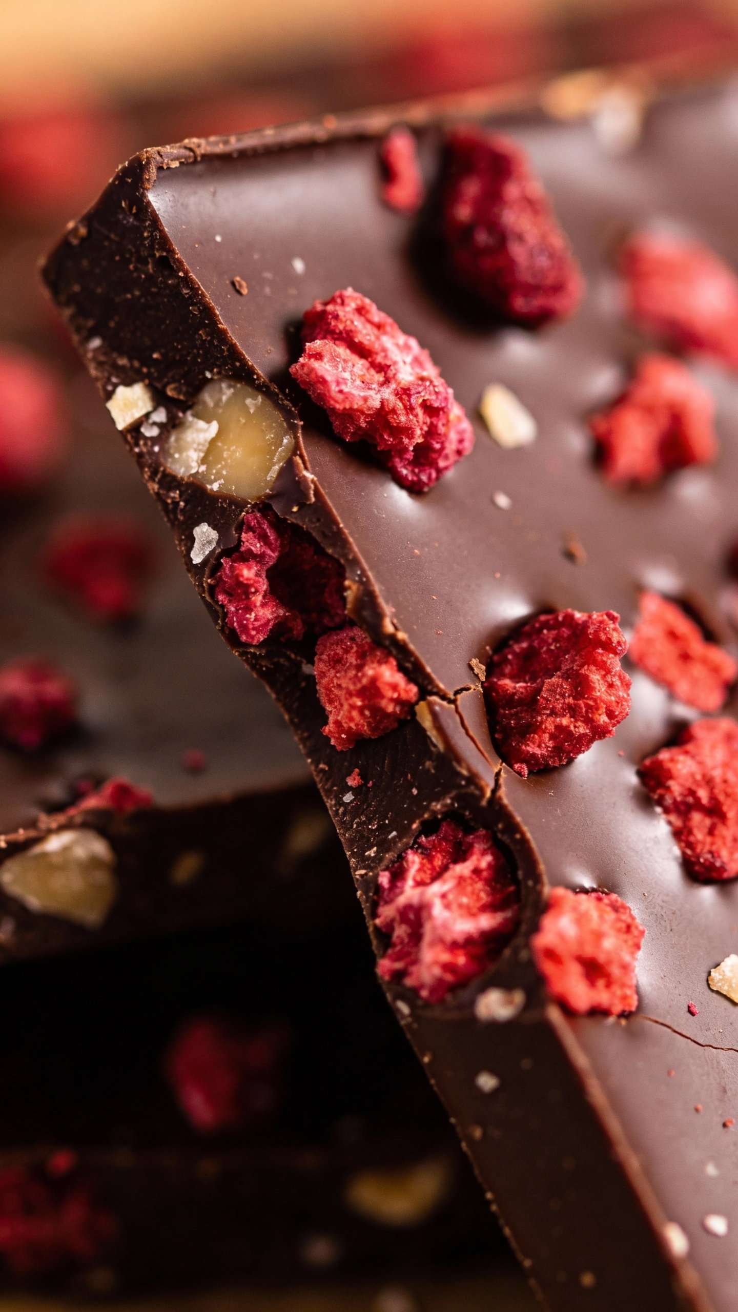 single shard of keto raspberry chocolate bark, macro