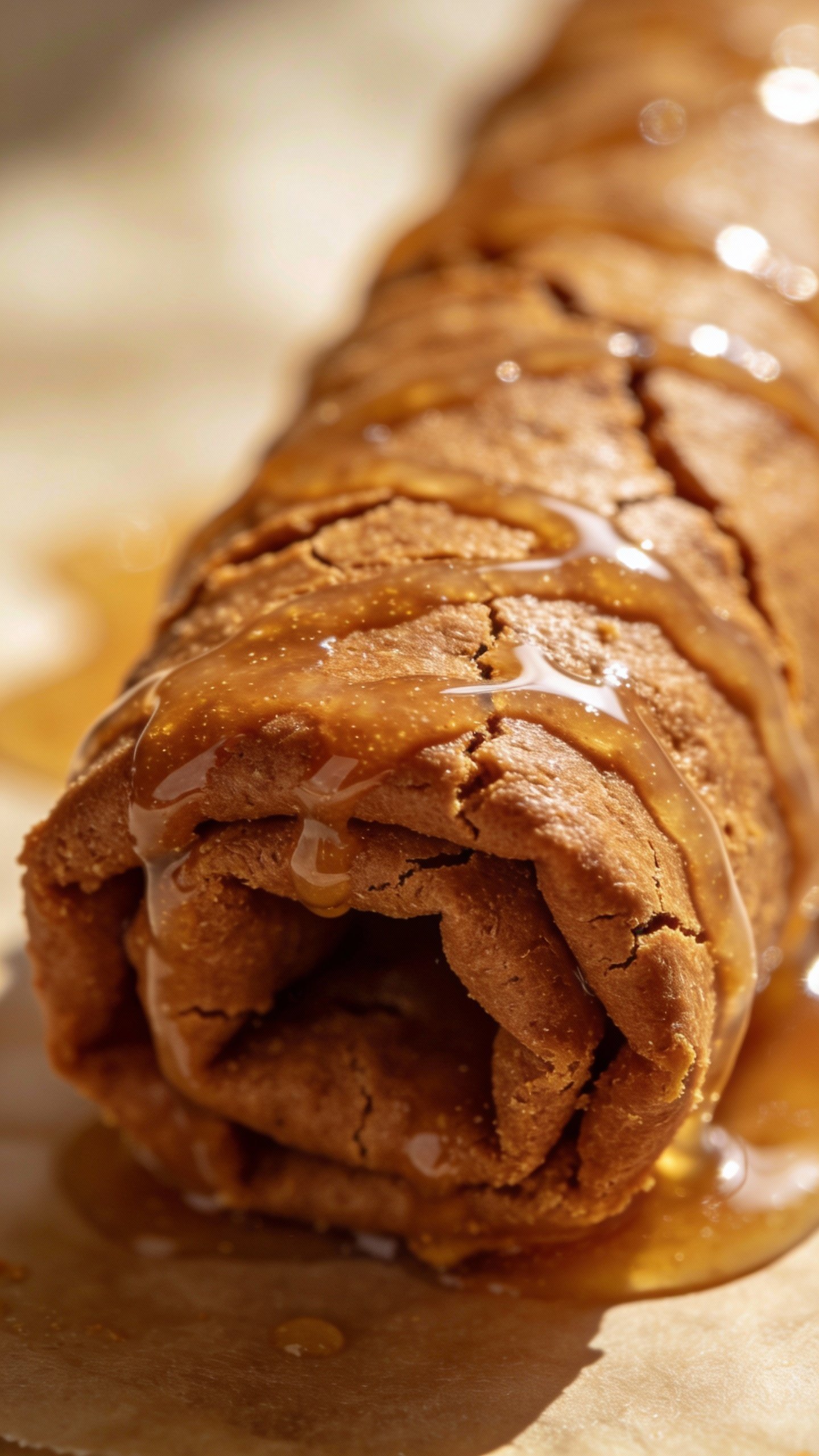 single keto roll-up drizzled with sugar-free glaze, macro shot