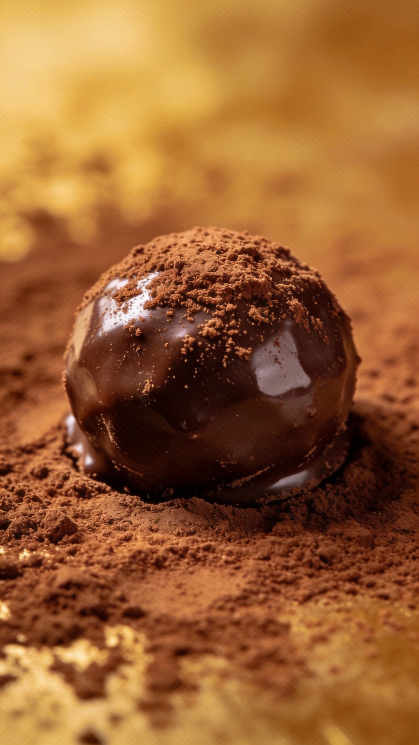 glossy keto chocolate truffle dusted with cocoa, studio closeup