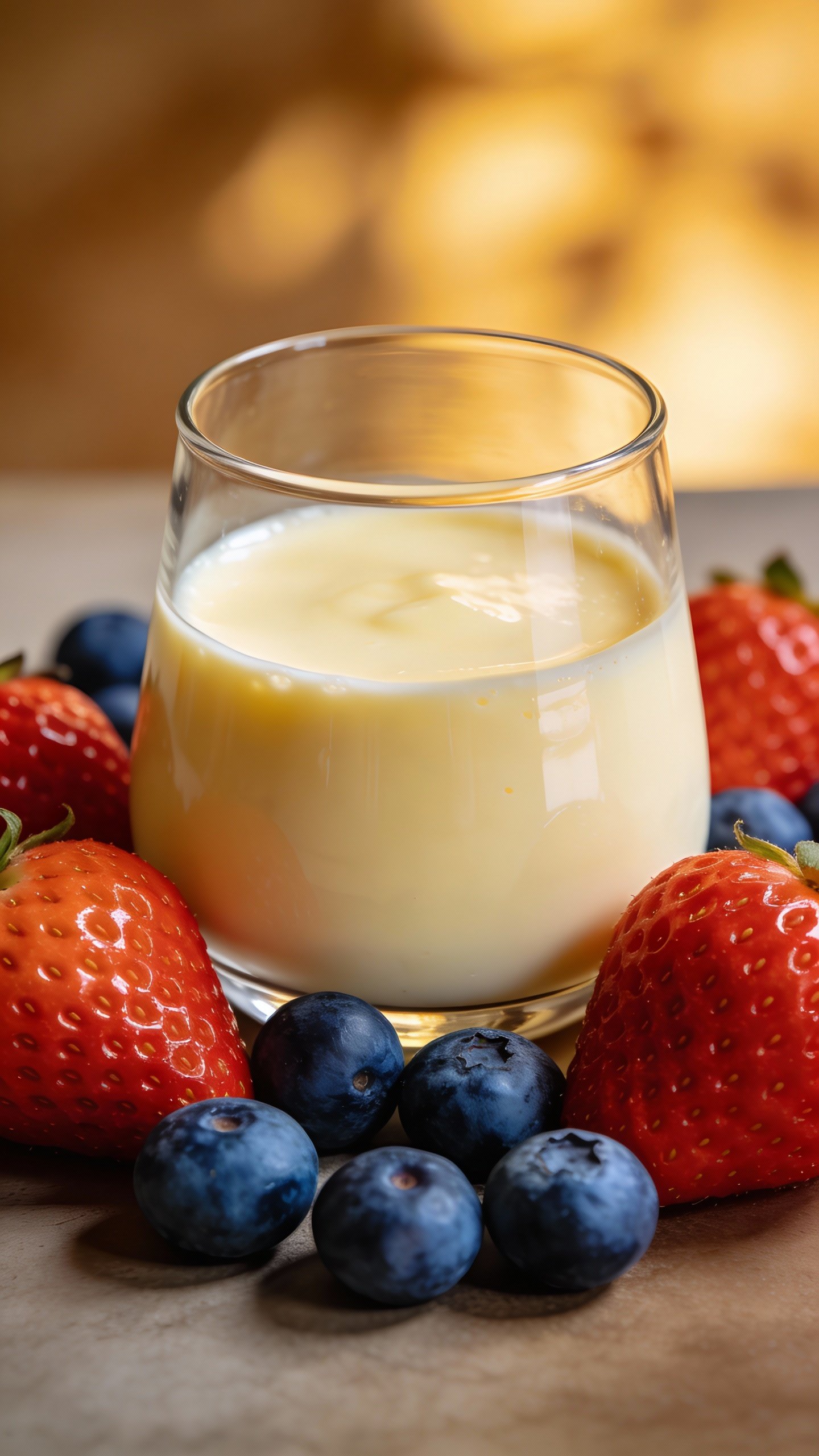 closeup keto vanilla panna cotta in clear glass, glossy berries