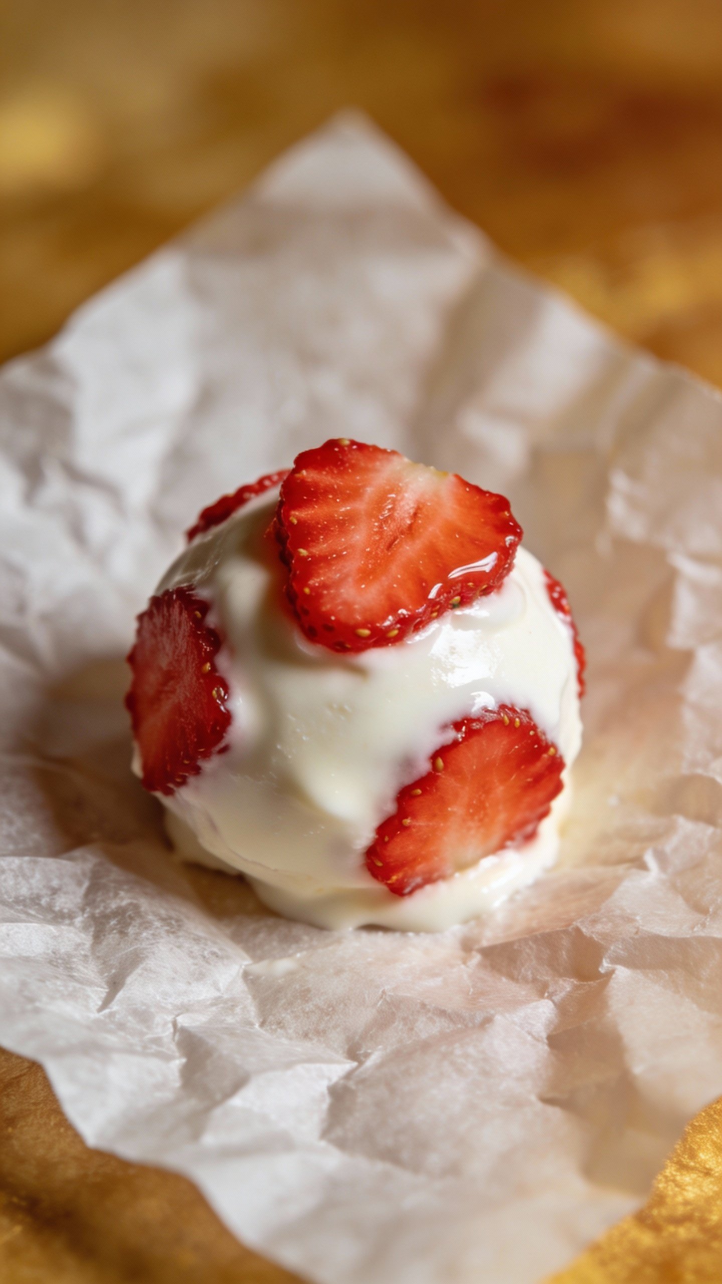 closeup keto strawberry cream fat bomb on parchment