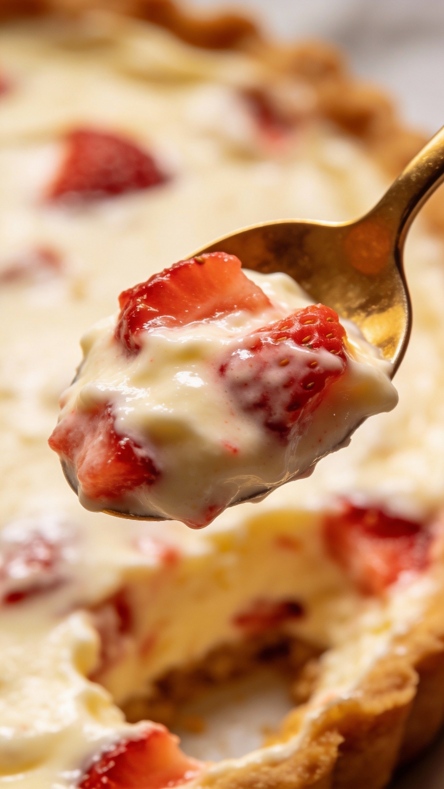 spoonful of keto strawberry cheesecake filling, creamy texture closeup