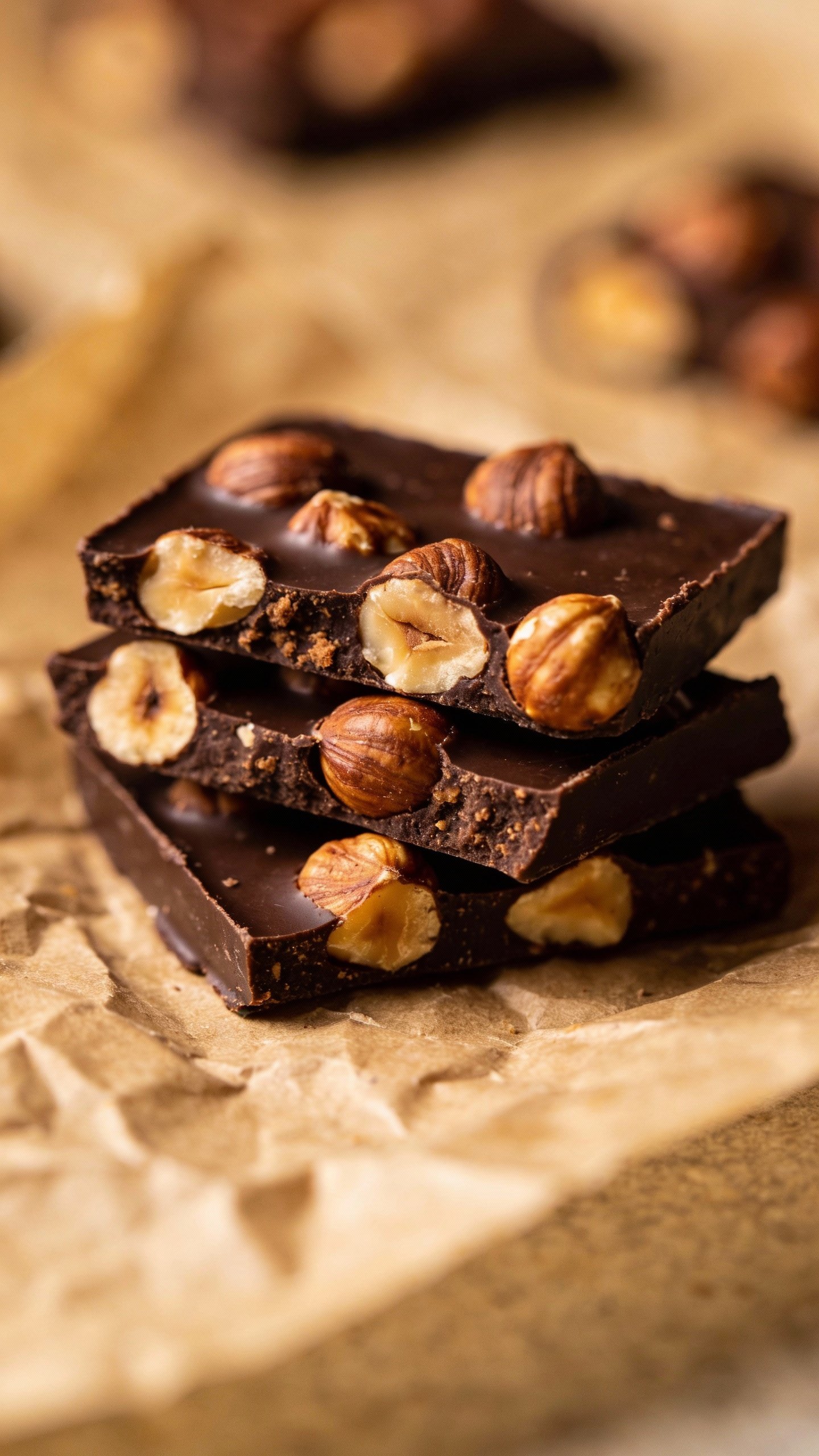 closeup keto chocolate hazelnut bark on parchment