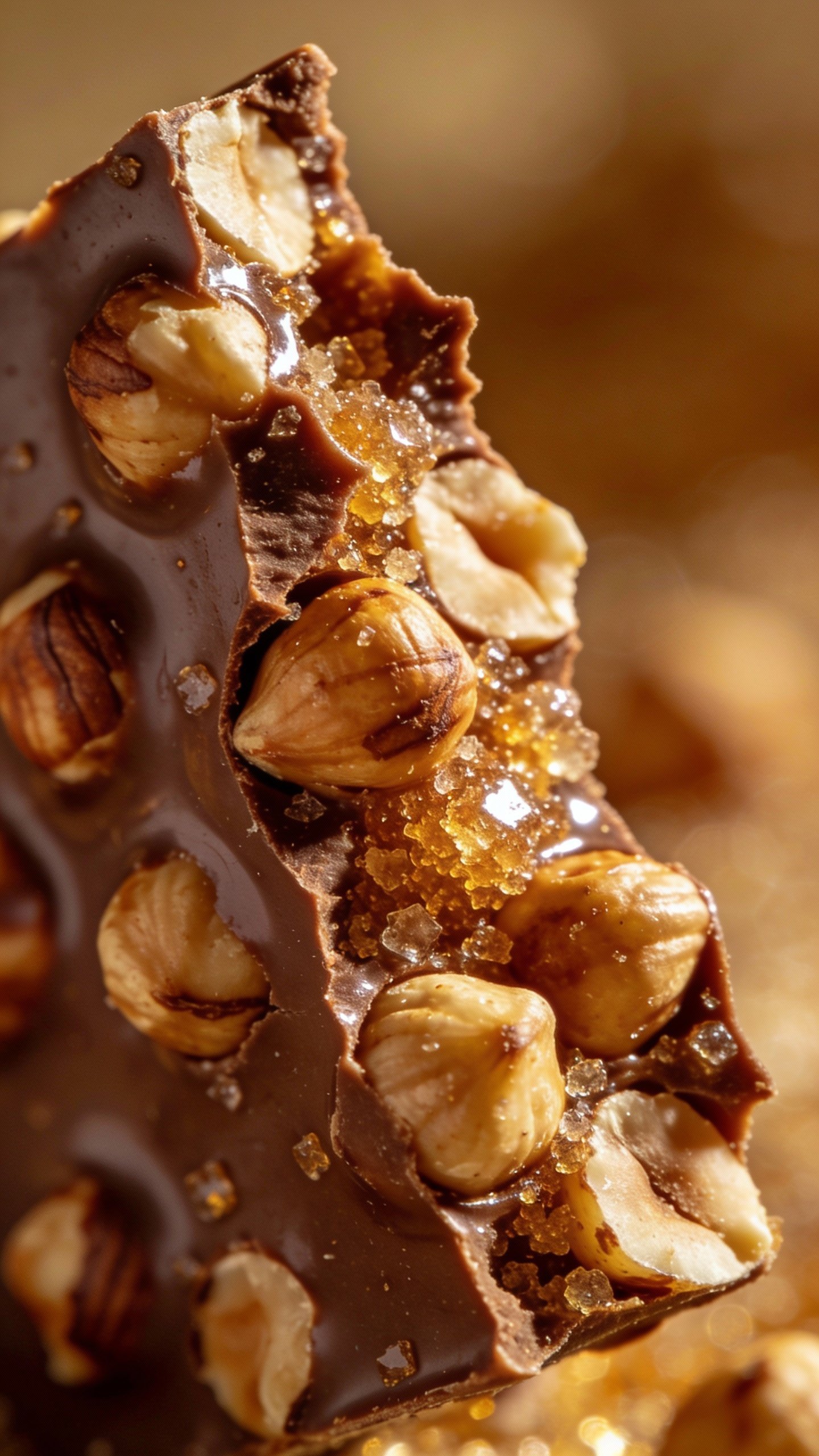 single shard of glossy keto hazelnut bark, macro