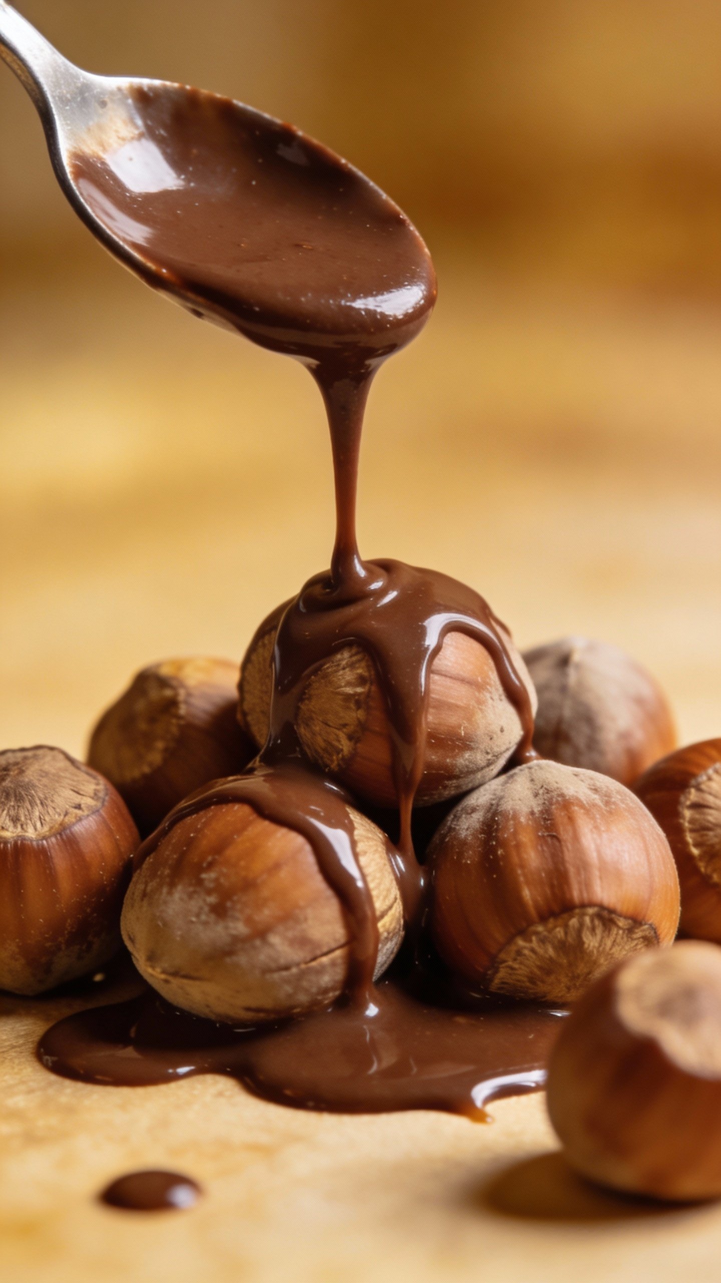 spoon drizzling melted sugar-free chocolate over hazelnuts