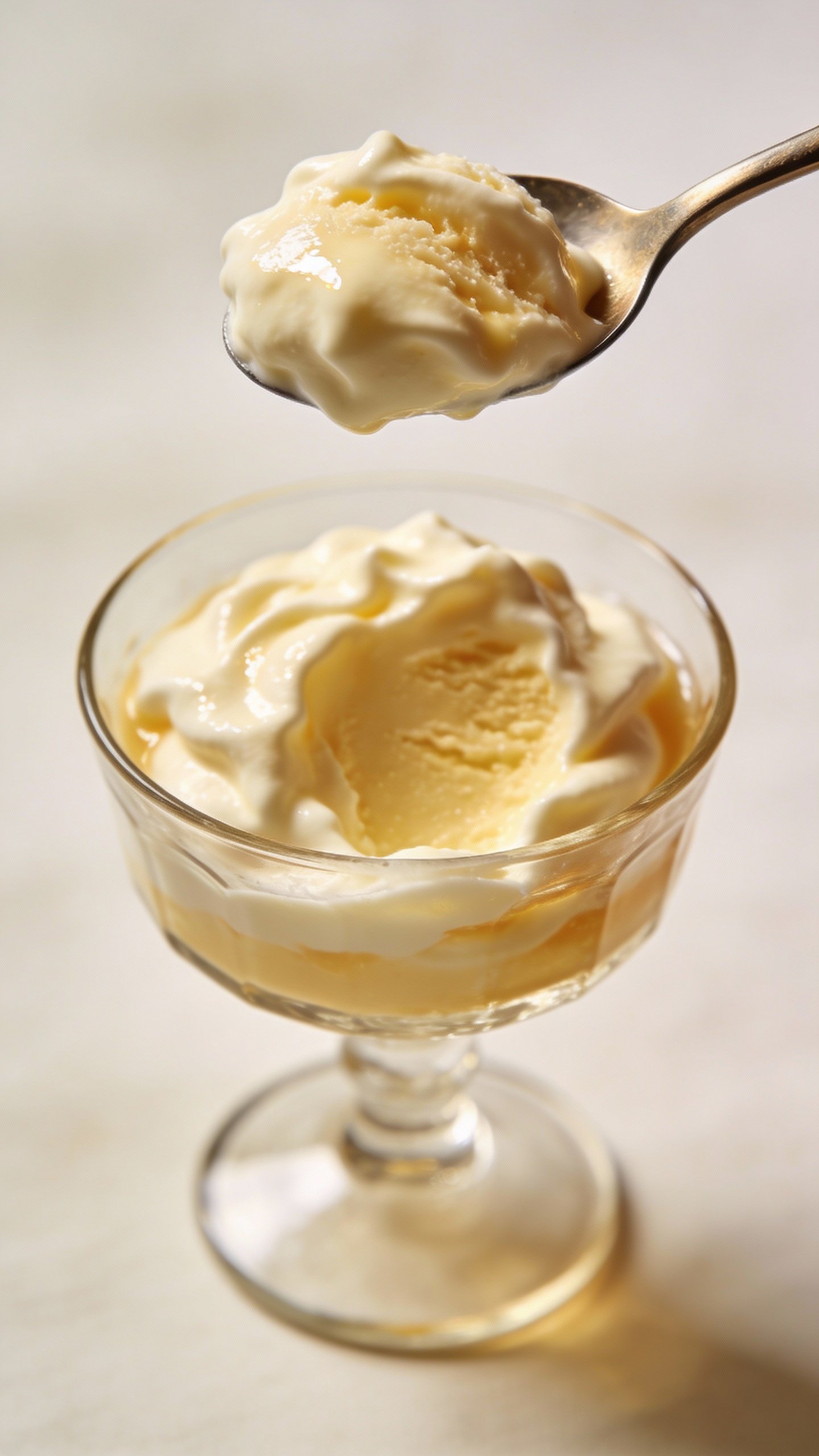 spoonful of keto vanilla cream above one dessert cup