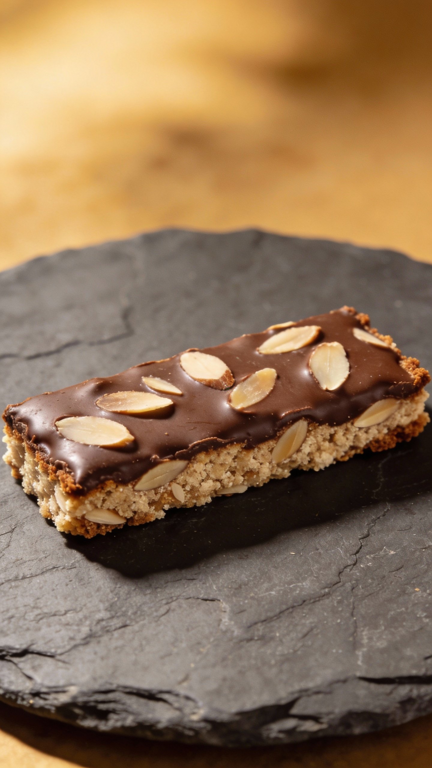 single keto bar with almond flour crust on slate plate