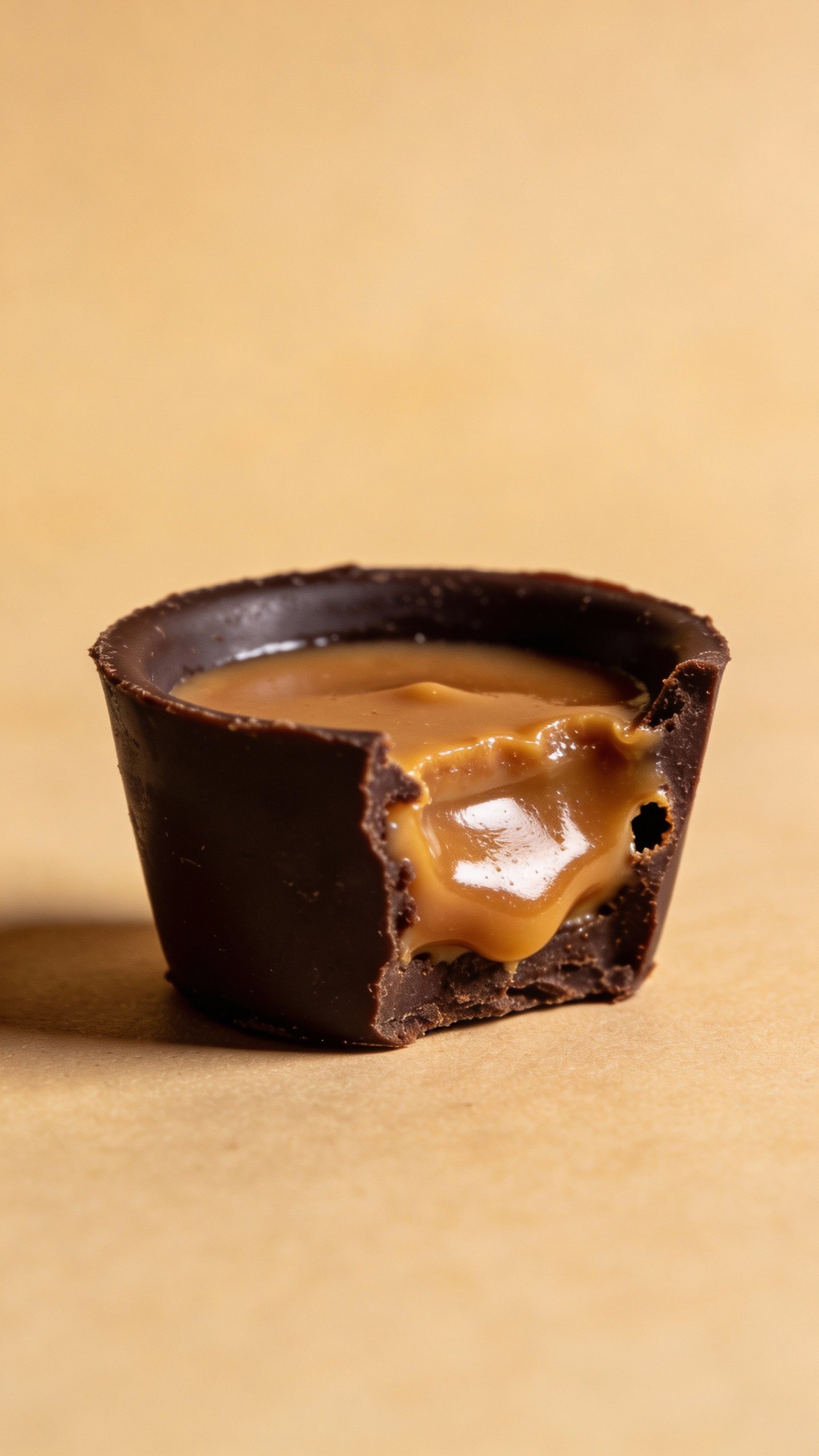 single bitten keto caramel-filled dark chocolate cup