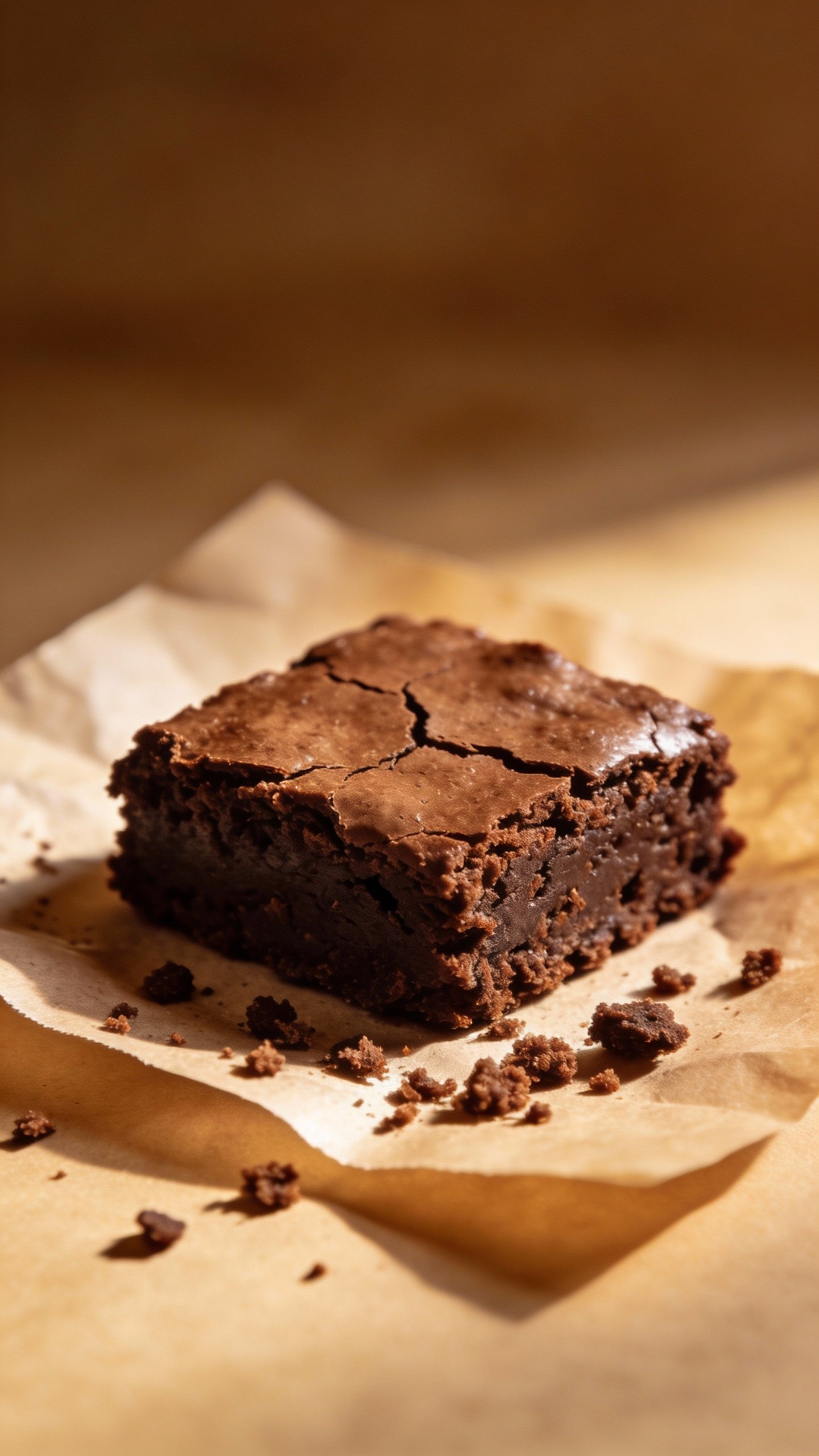 single cracked-top keto brownie on parchment, crumb detail