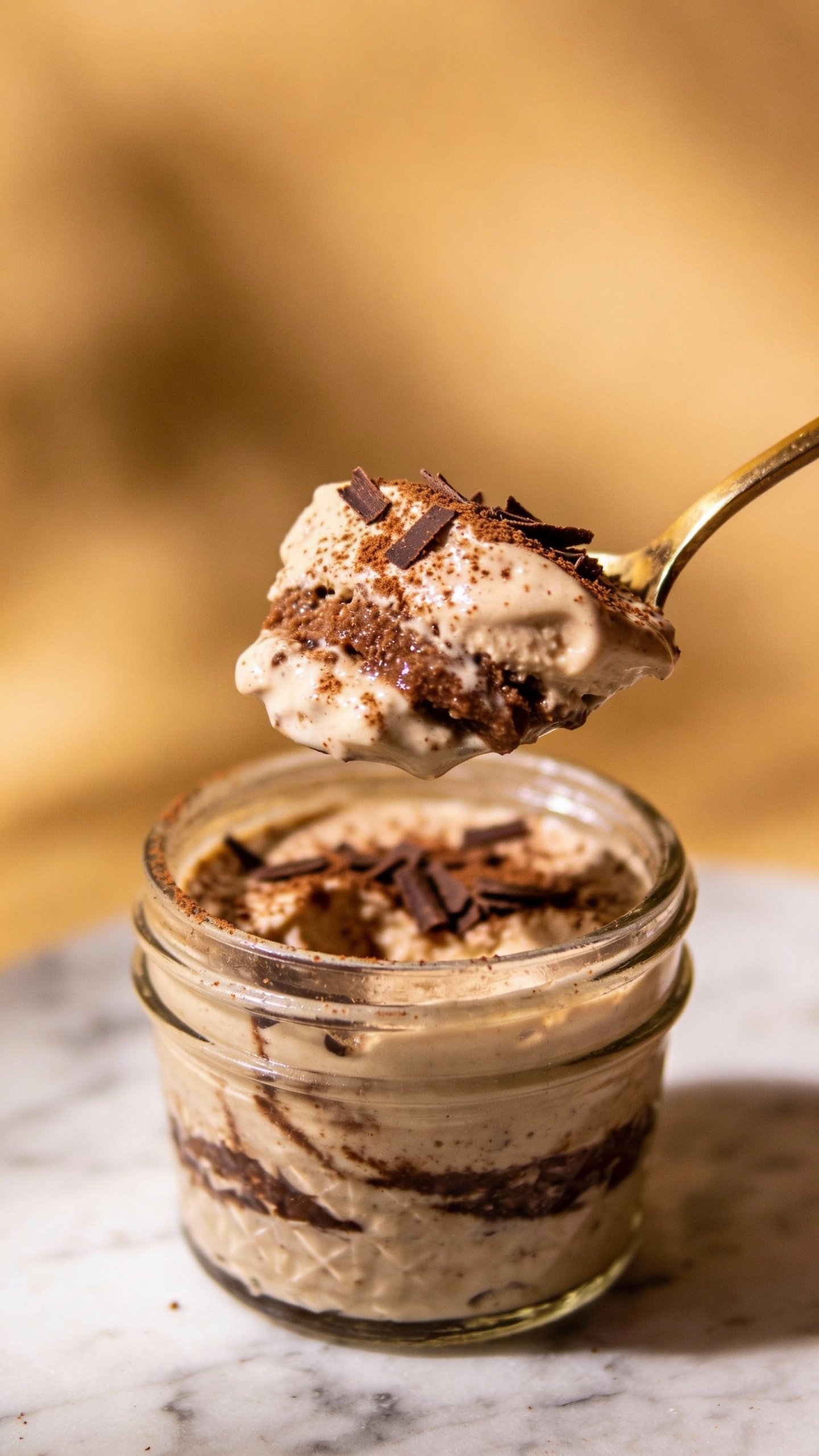 spoonful of keto mocha cheesecake from mini jar