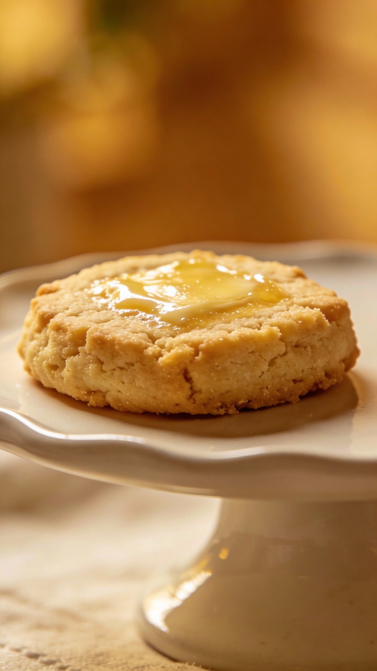 butter-brushed keto shortbread cookie on white ceramic plate