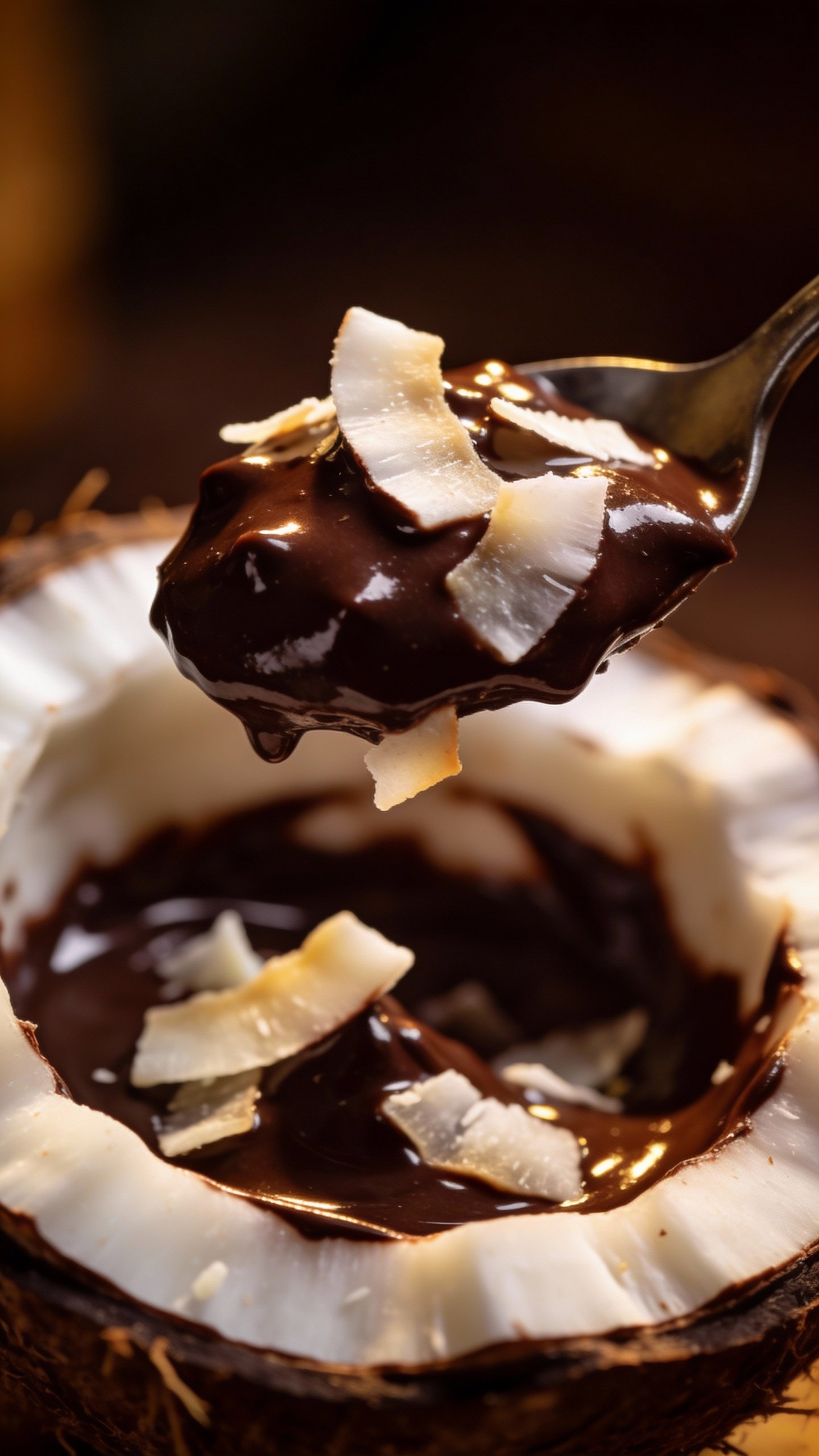 spoonful of glossy dark chocolate coconut mixture
