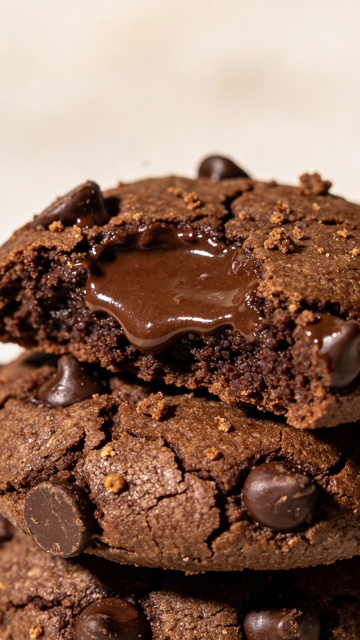 closeup keto chocolate fudge cookie with gooey center