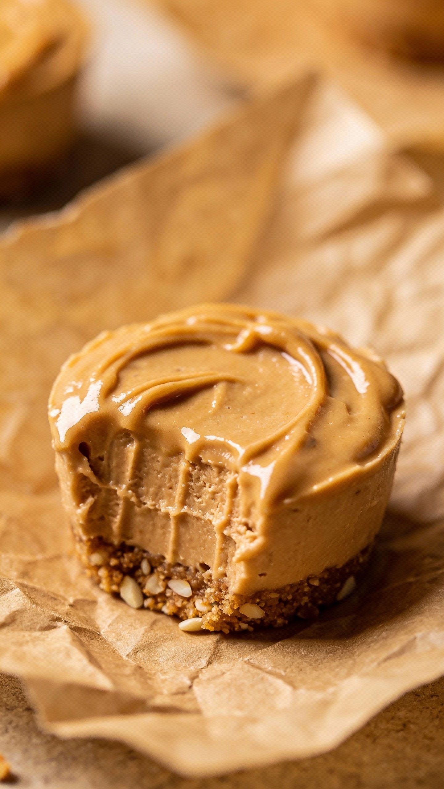 single keto peanut butter cheesecake bite on parchment paper