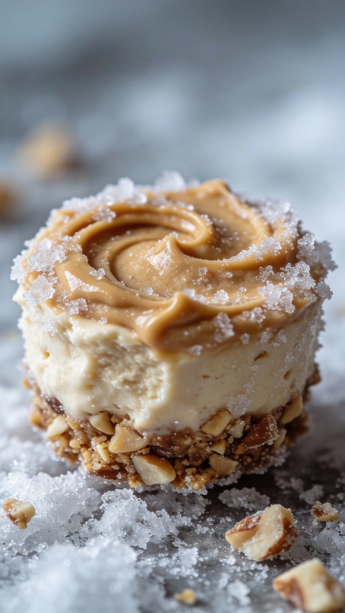 macro shot of frozen keto peanut butter cheesecake bite