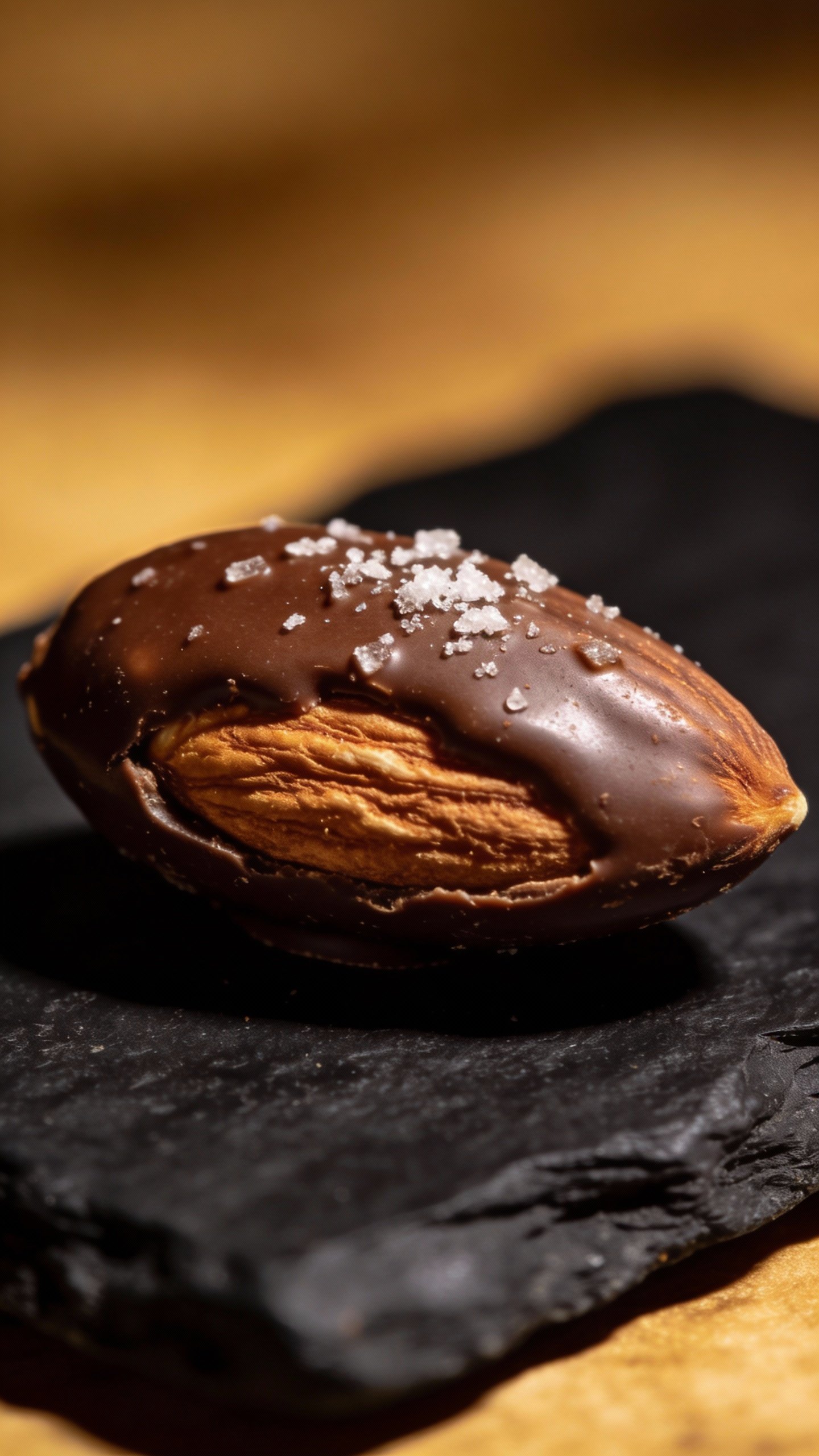 single salted keto chocolate almond on matte black slate