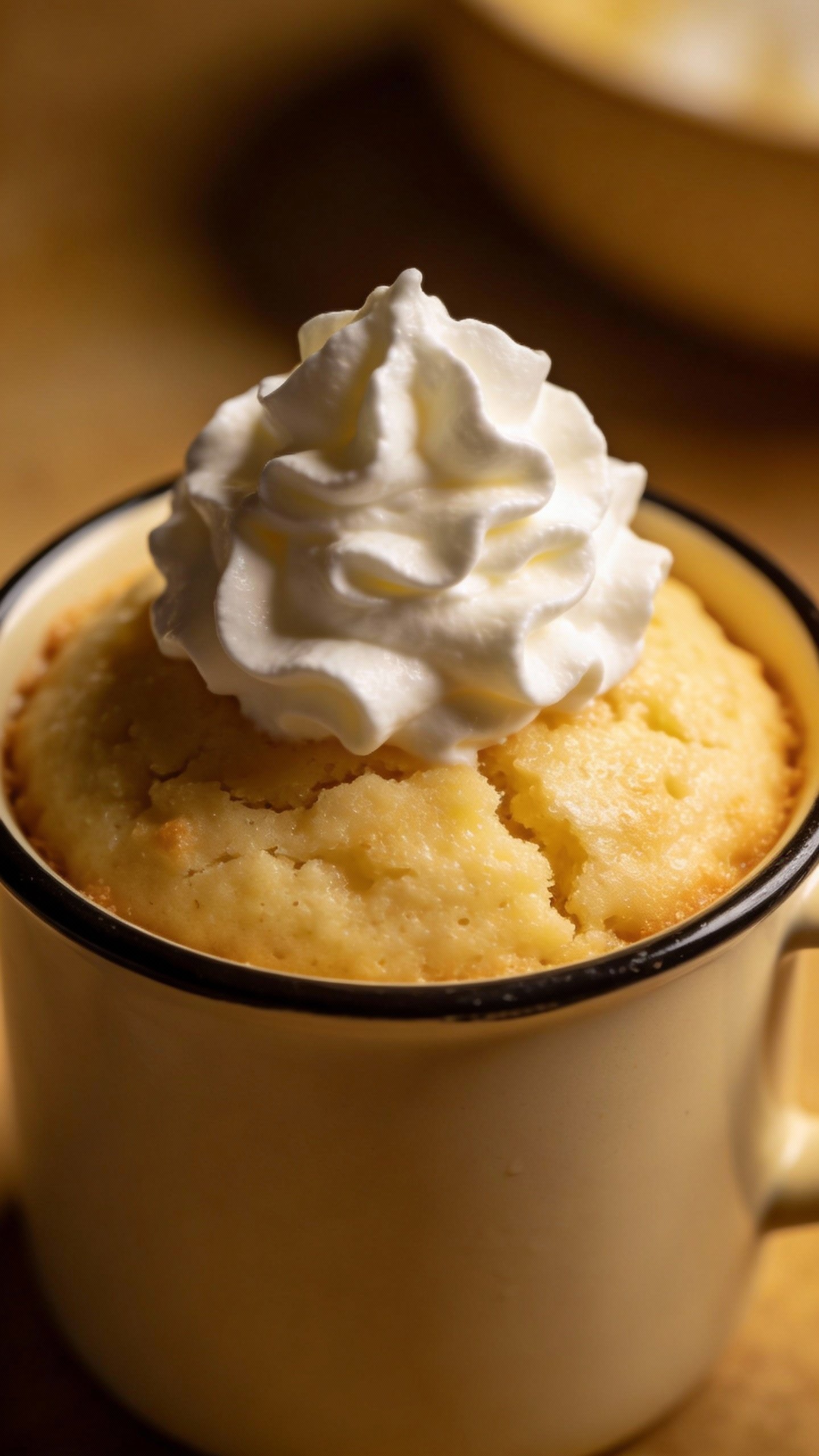dollop of sugar-free whipped cream atop keto vanilla mug cake