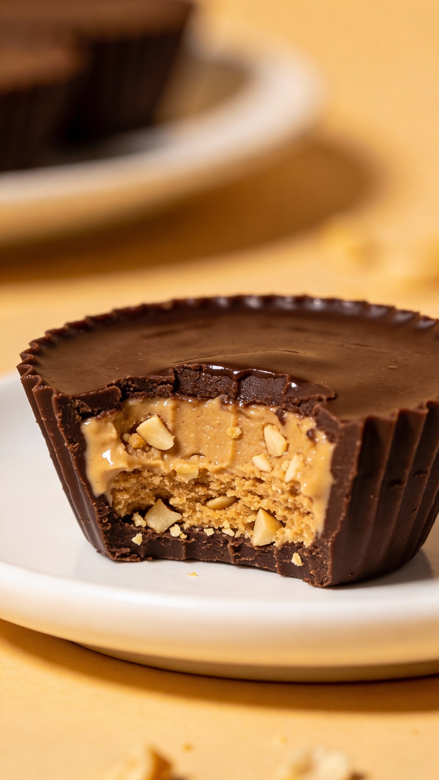 cross-section keto chocolate peanut butter cup on white plate