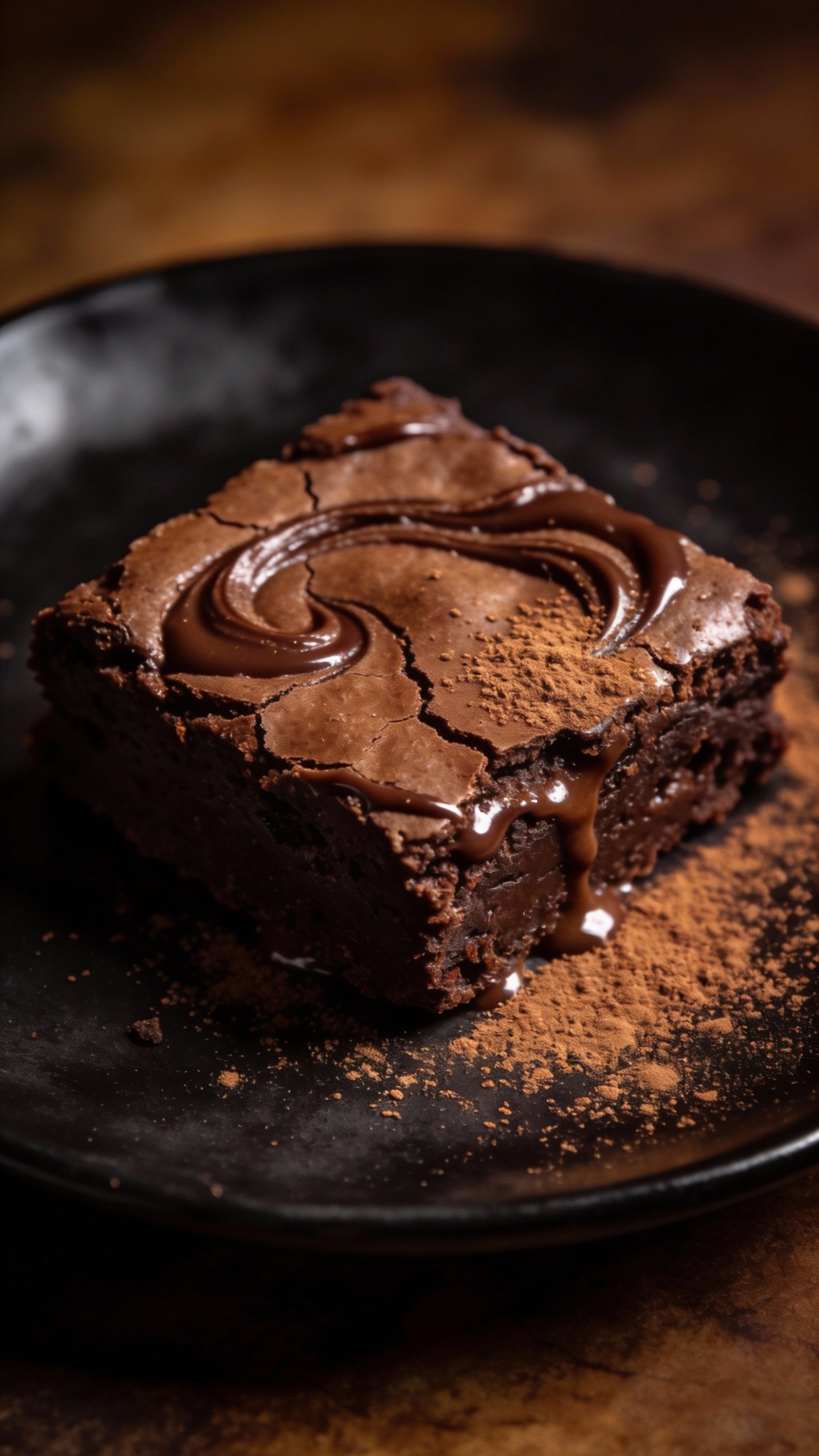 closeup fudgy keto espresso brownie square on matte black plate