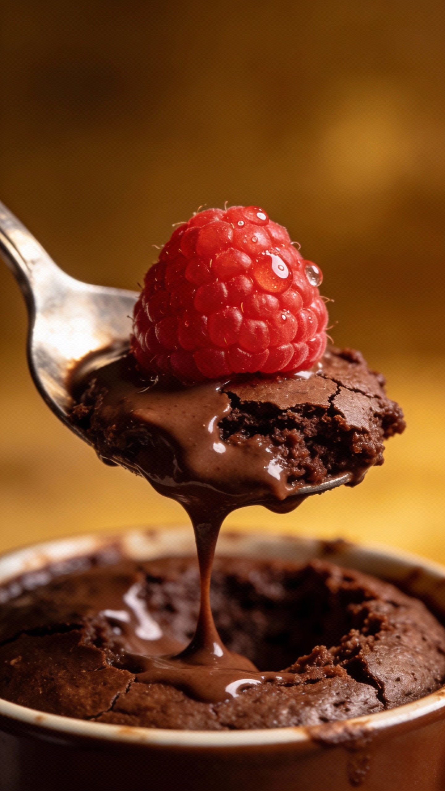spoonful of gooey keto chocolate mug cake with raspberry