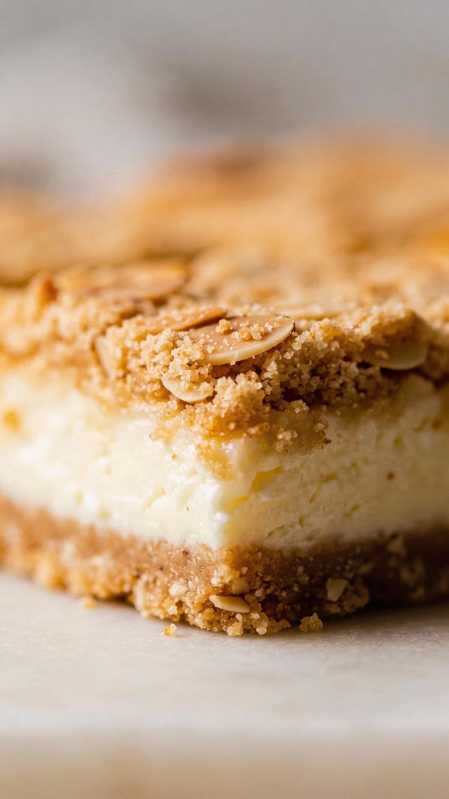 macro shot almond flour crust on keto cheesecake bar