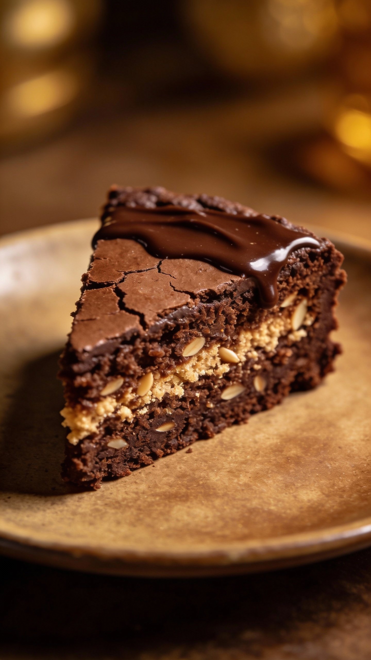 closeup slice of keto chocolate almond flour cake on matte plate