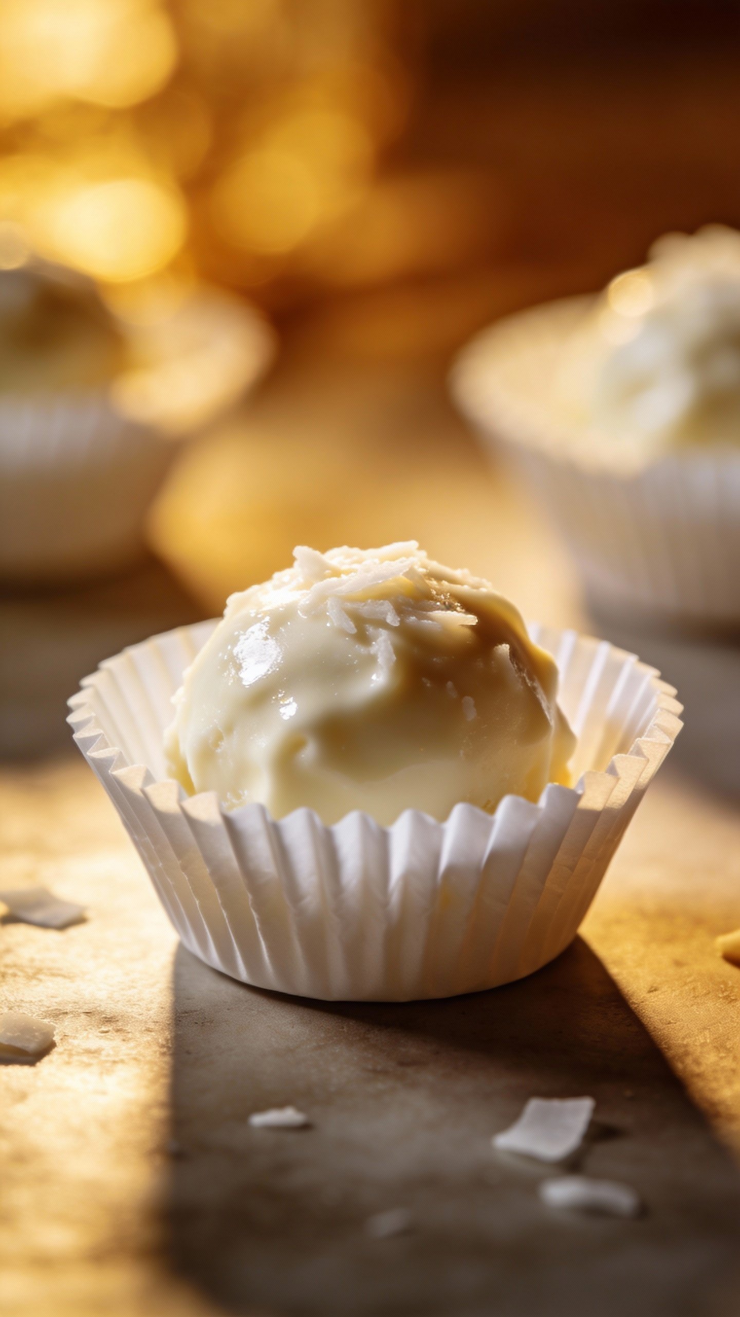 single coconut cream fat bomb in white paper cup