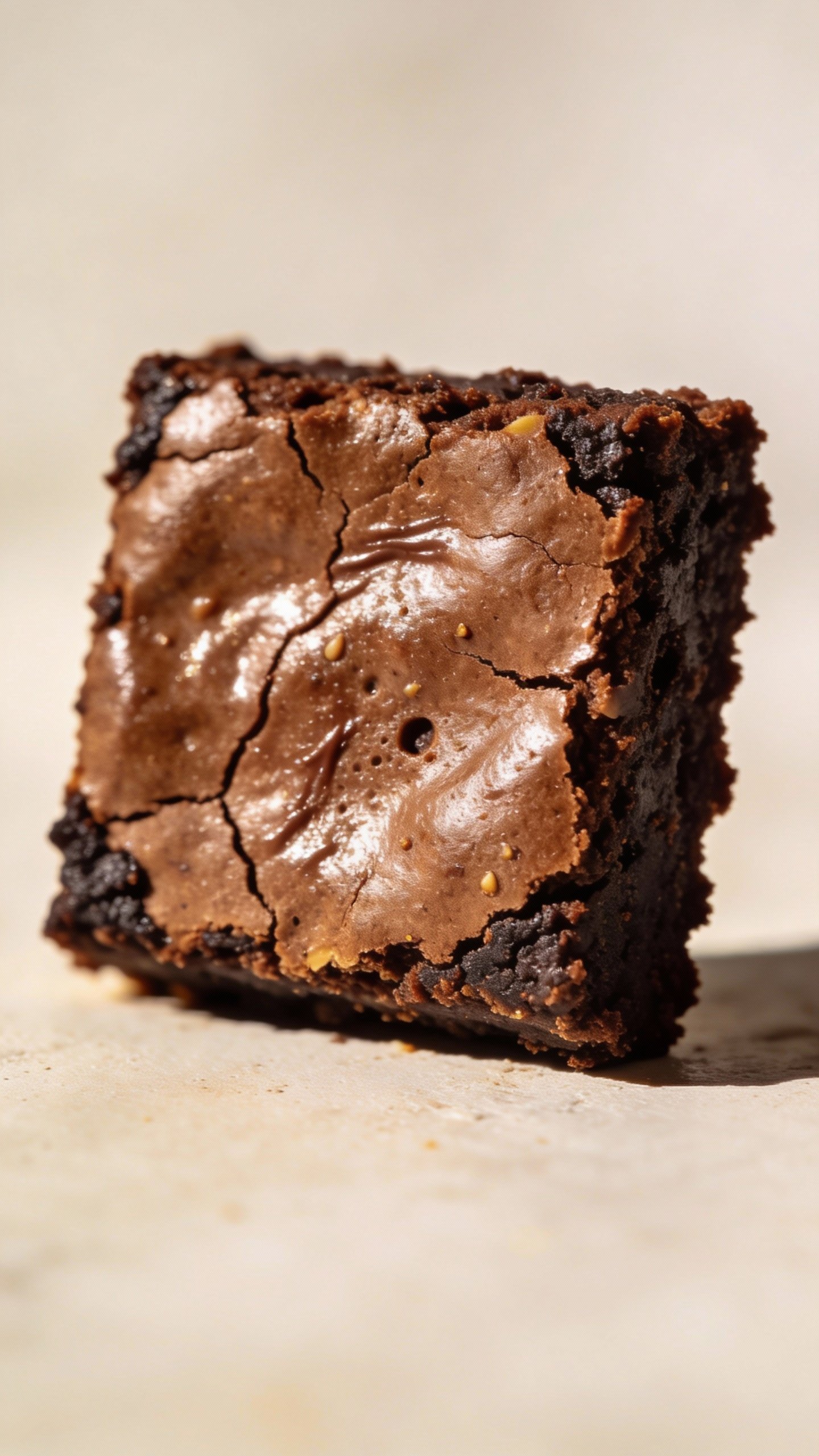 almond flour cocoa brownie square with crisp edges, macro shot
