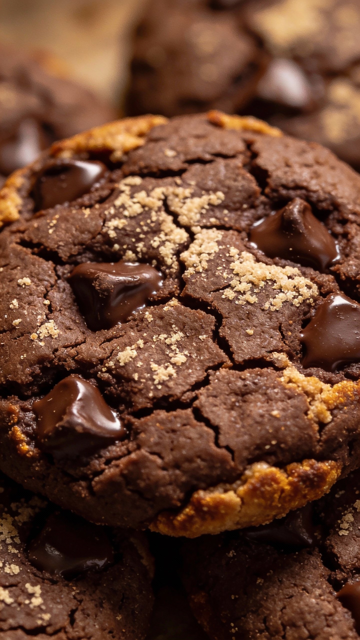 closeup keto almond flour chocolate cookie with crackled top