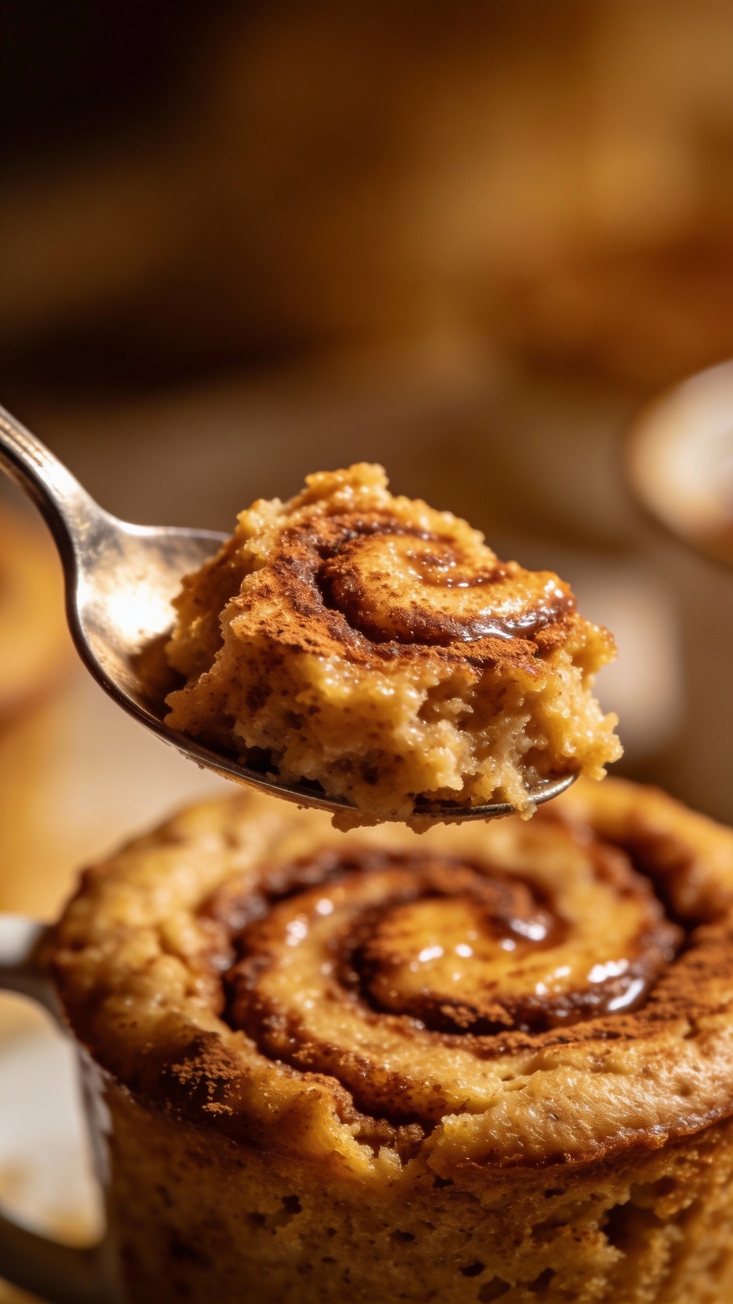 spoonful of warm keto mug cake with cinnamon swirl