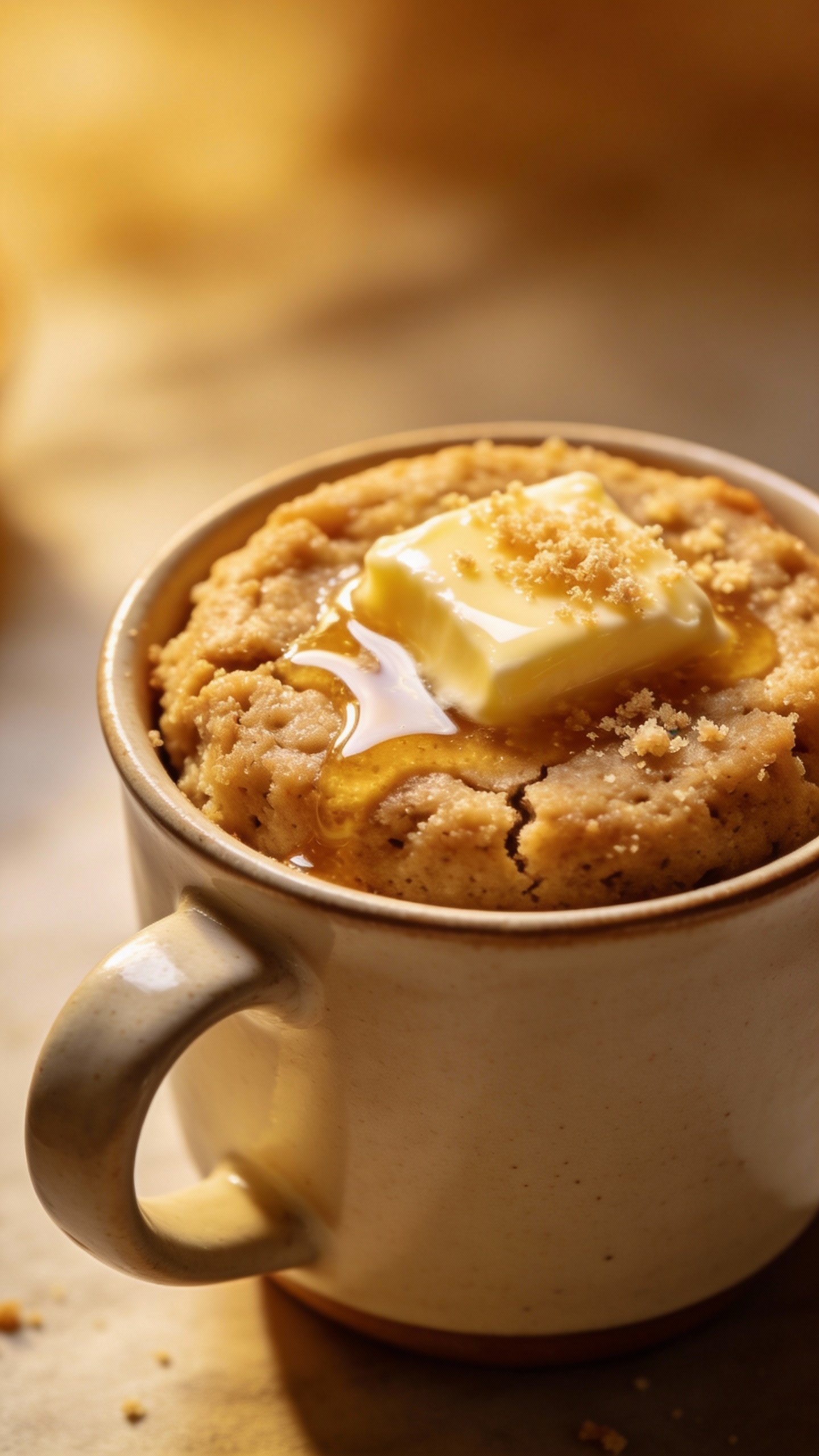 almond flour keto mug cake topped with melted butter sprinkle