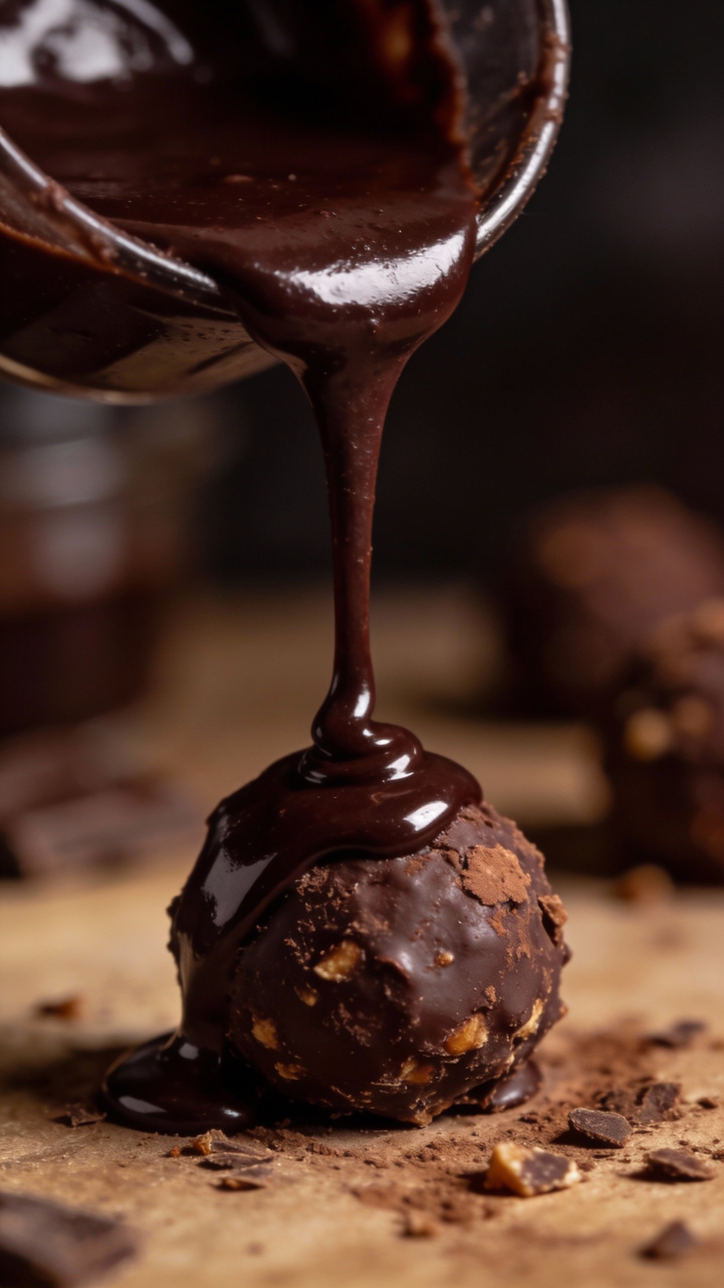 single keto truffle dipped in dark chocolate, glossy finish