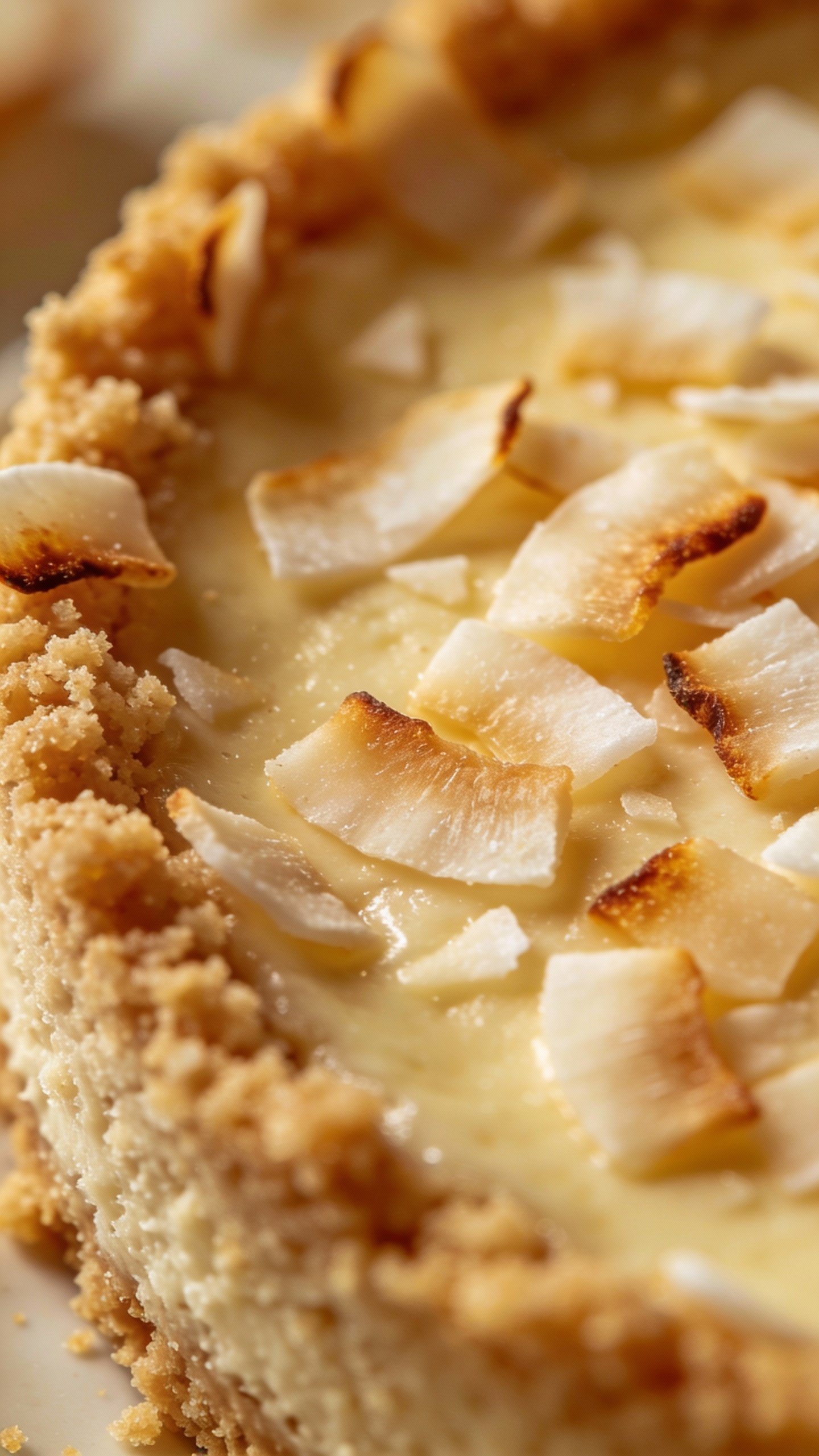almond flour cheesecake crust macro with toasted coconut flakes