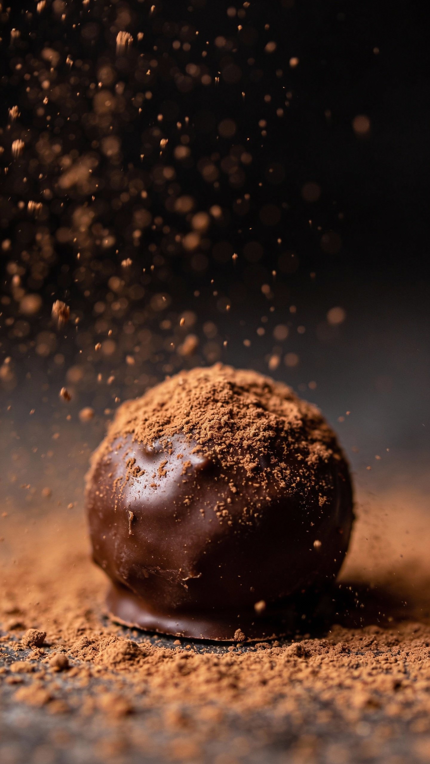 closeup keto chocolate espresso truffle dusted with cocoa