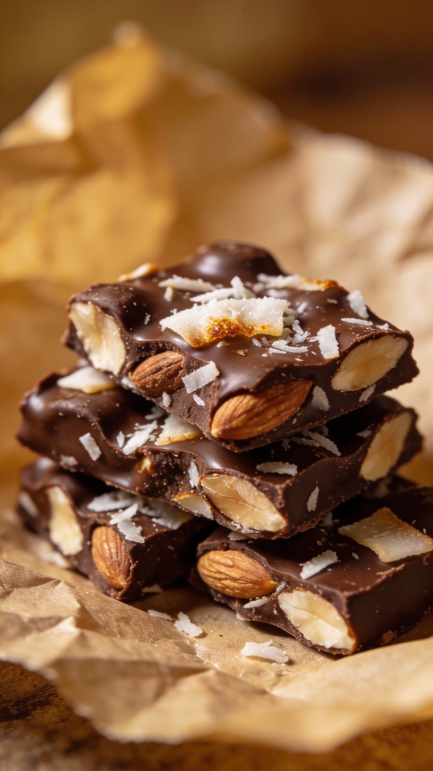 Closeup keto chocolate coconut almond cluster on parchment