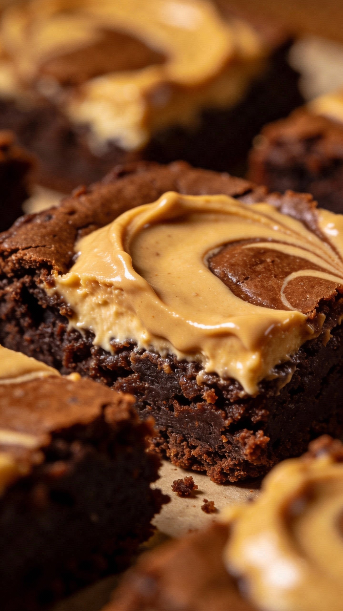 peanut butter cheesecake swirl on brownie, macro crumb detail