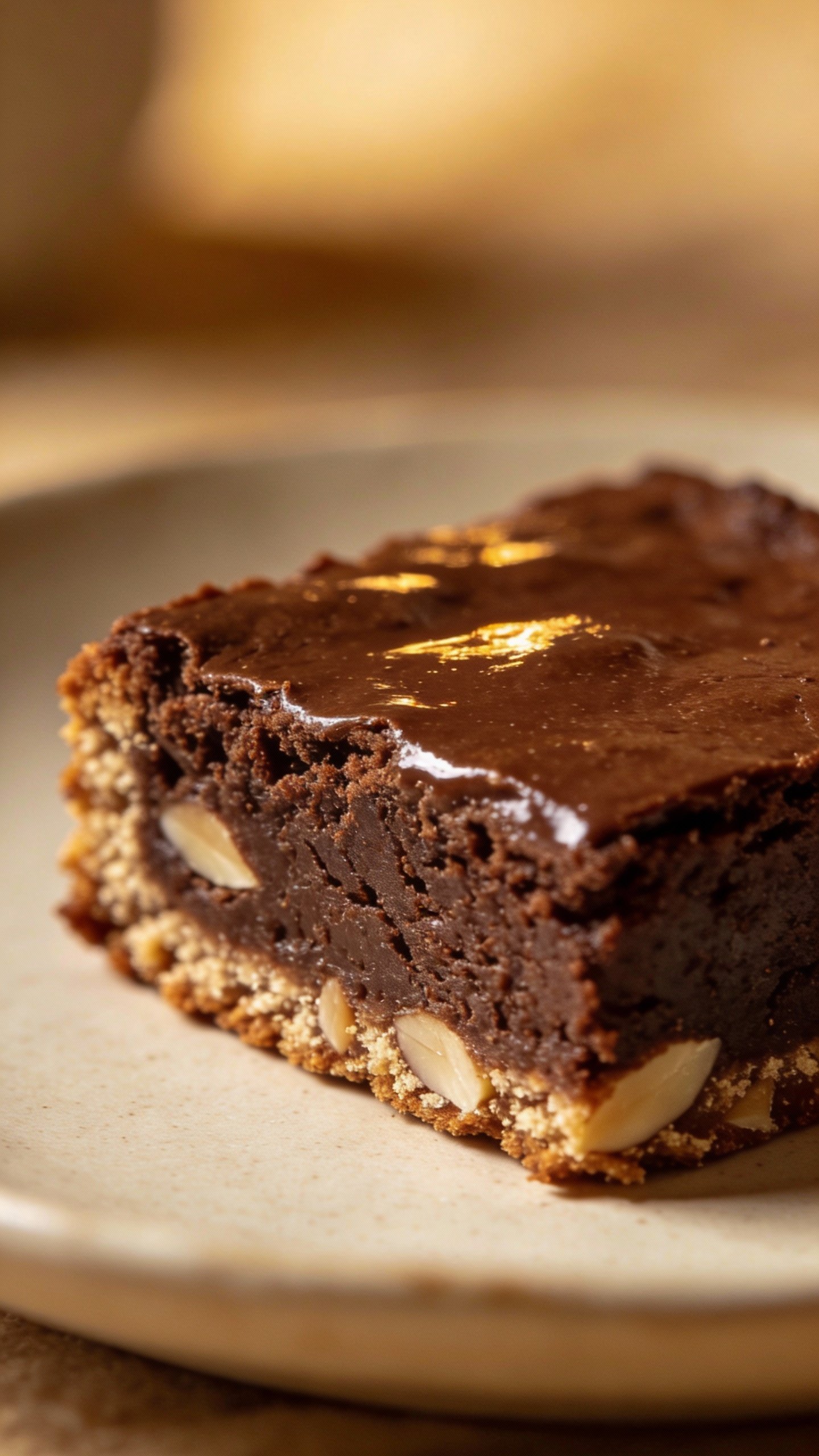 single brownie slice with almond flour texture, glossy fudgy top