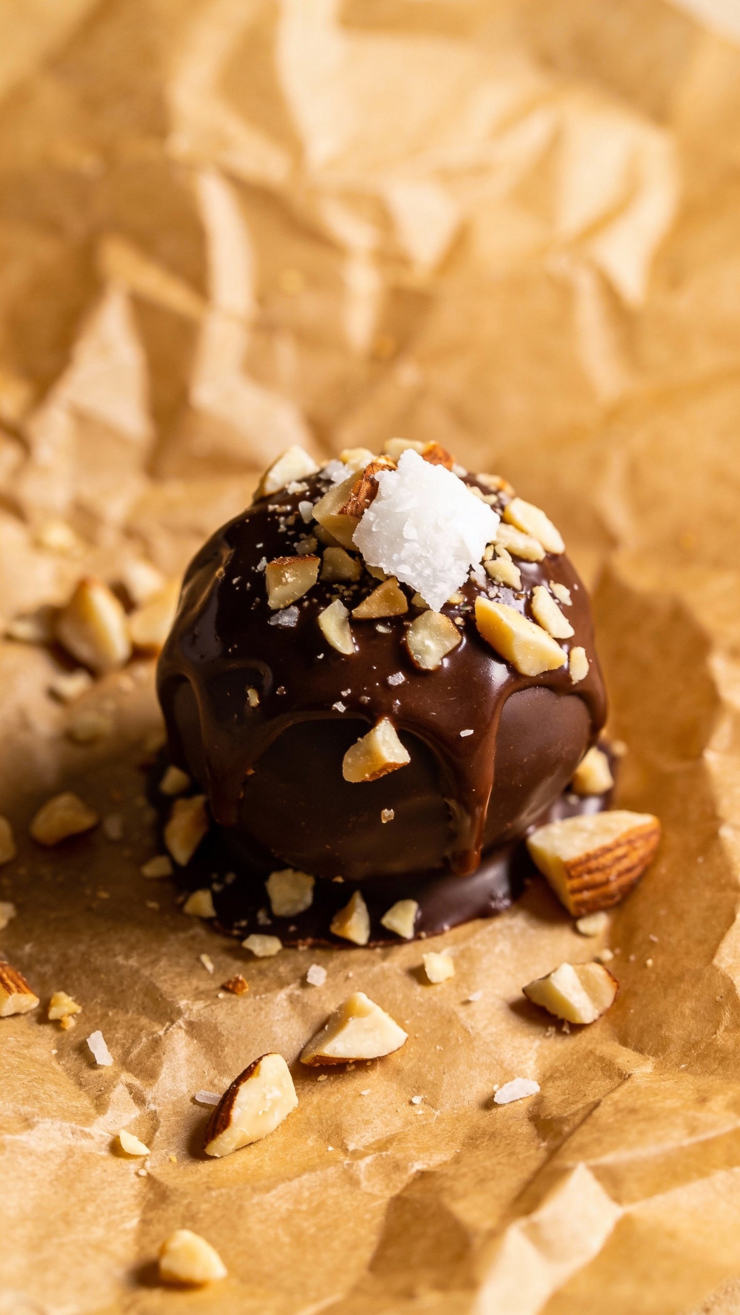 closeup of keto almond joy fat bomb on parchment