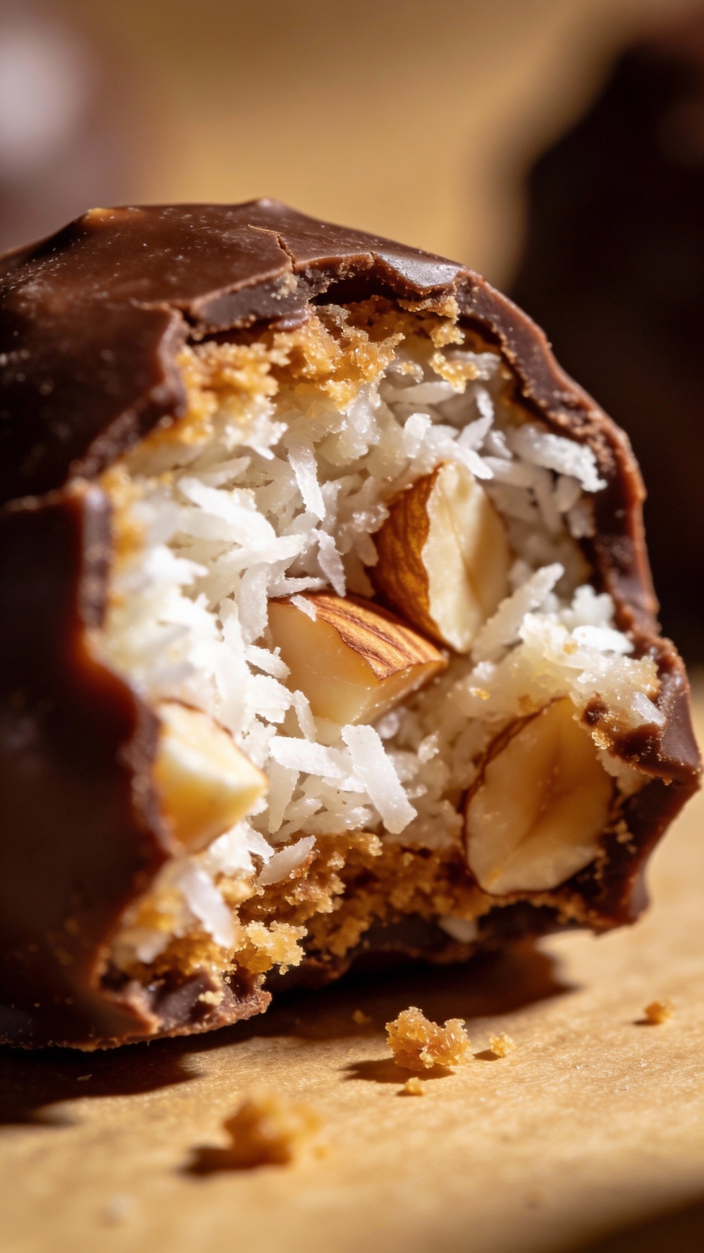 macro shot of bitten keto almond joy fat bomb