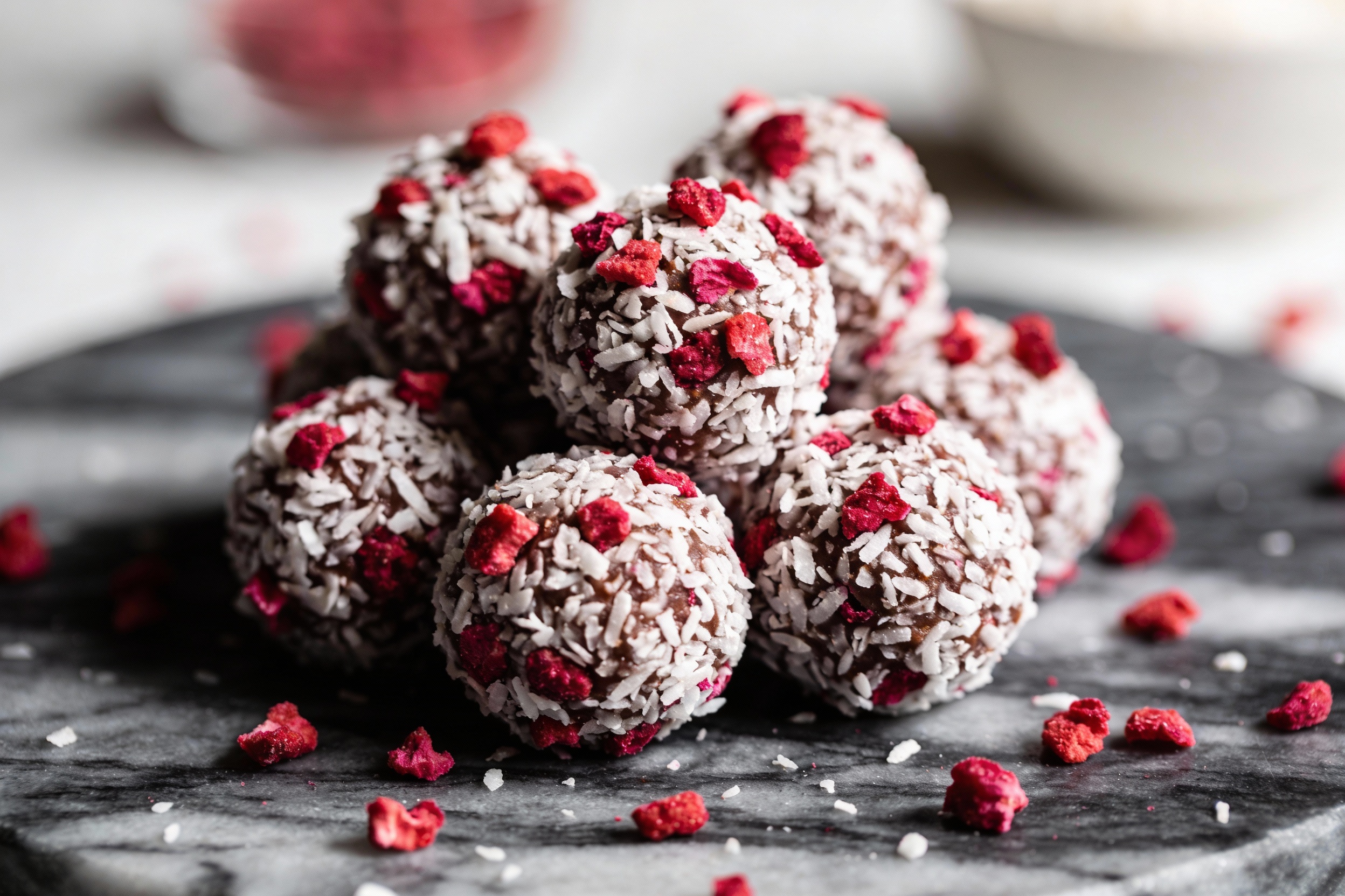 Keto Raspberry Coconut Bliss Balls